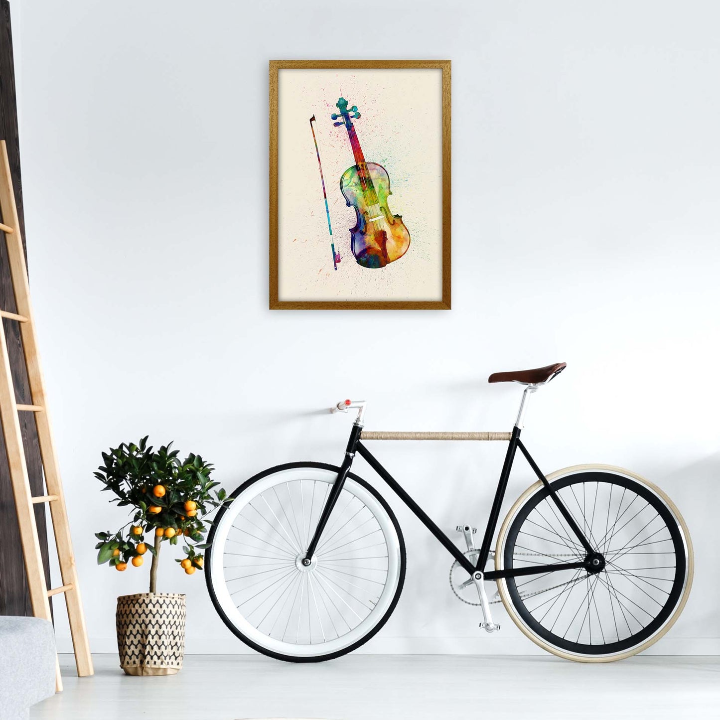 Violin Watercolour Multi-Colour Print by Michael Tompsett A2 Print Only