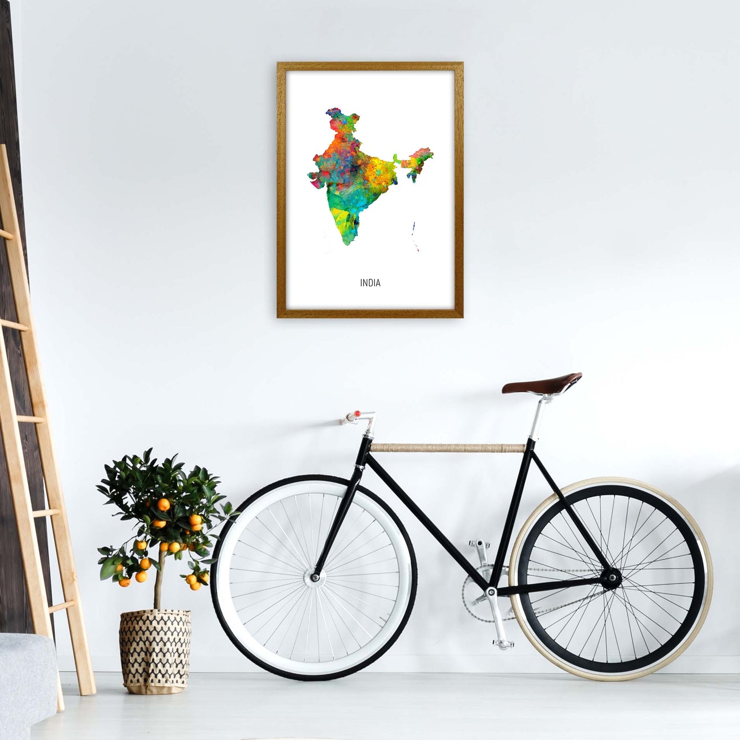 India Watercolour Map Art Print by Michael Tompsett A2 Print Only