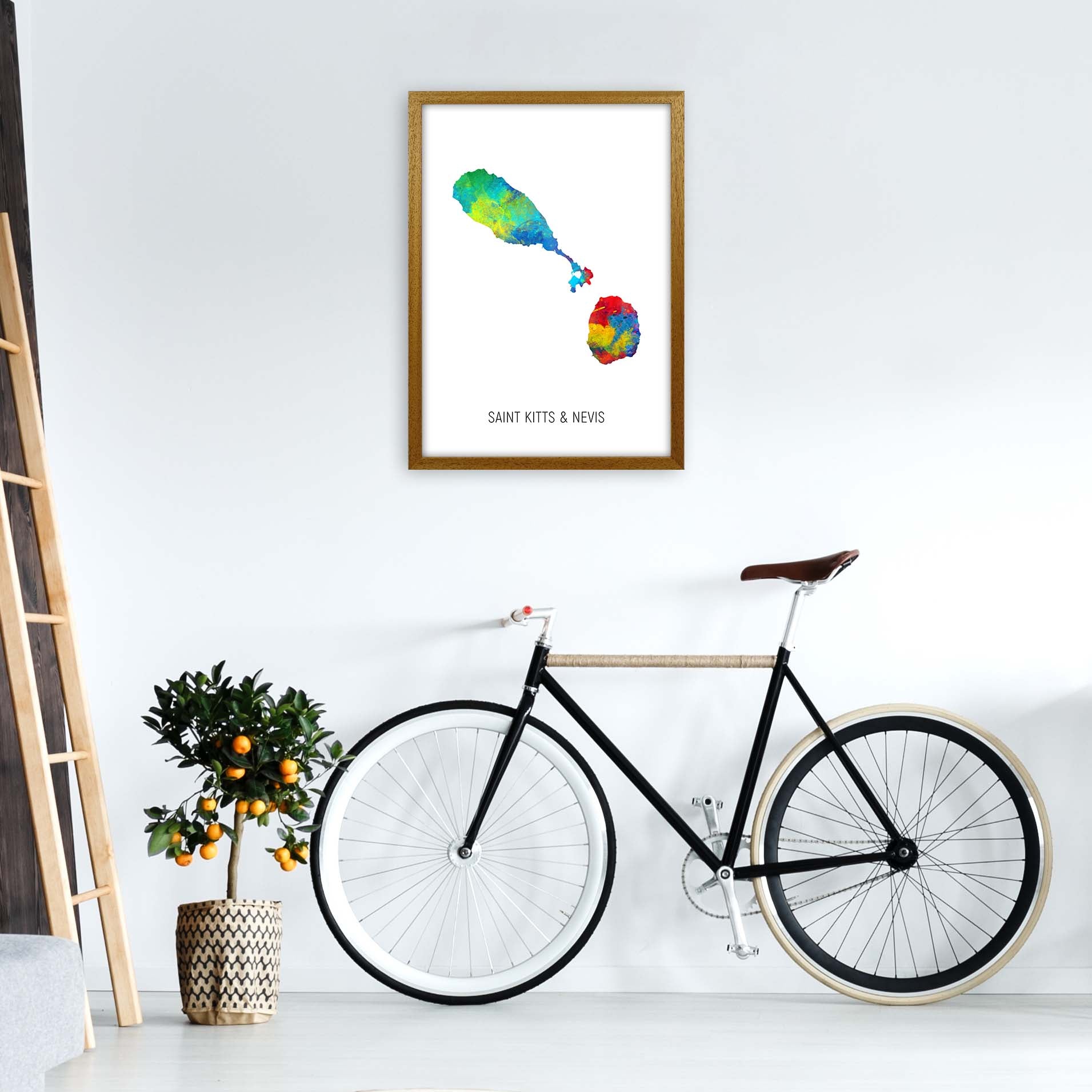 Saint Kitts And Nevis Watercolour Map  by Michael Tompsett A2 Print Only