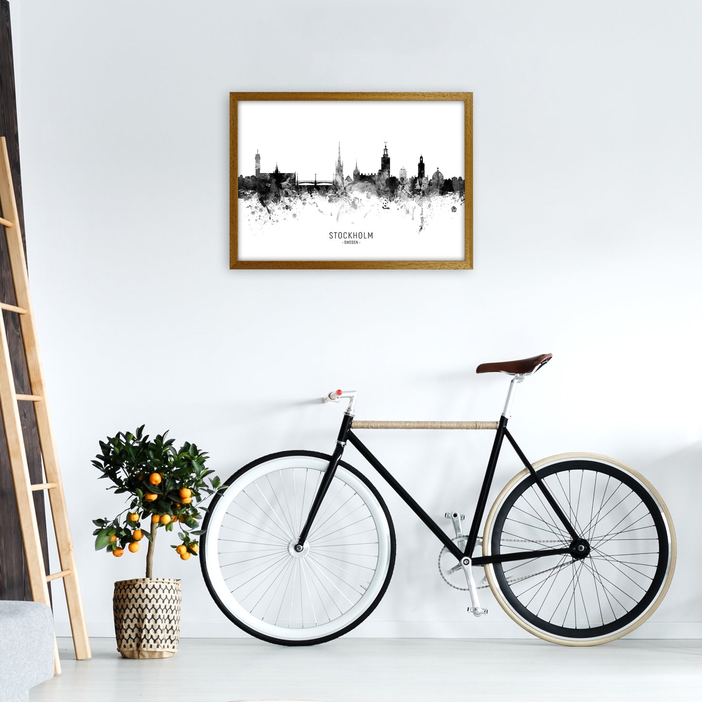 Stockholm Sweden Skyline Black White City Name by Michael Tompsett A2 Print Only