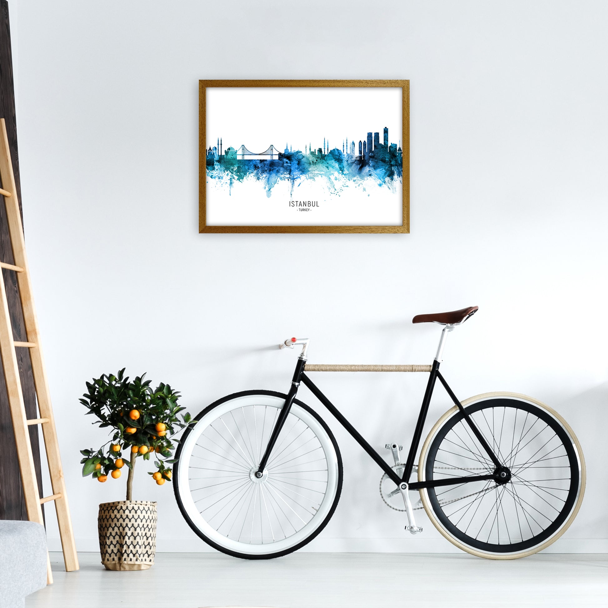 Istanbul Turkey Skyline Blue City Name  by Michael Tompsett A2 Print Only