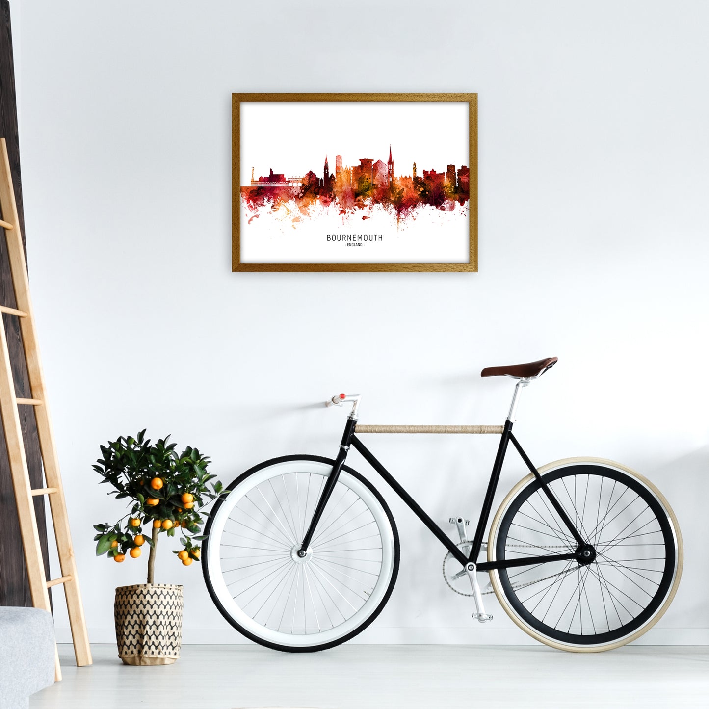 Bournemouth England Skyline Red City Name by Michael Tompsett A2 Print Only