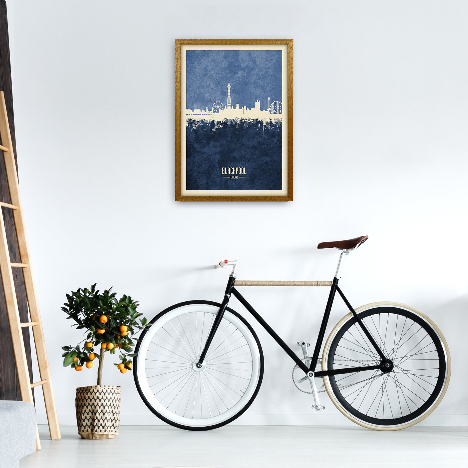 Blackpool England Skyline Portrait Navy Art Print by Michael Tompsett A2 Print Only