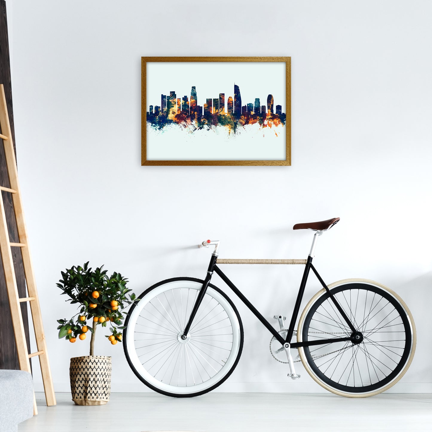 Los Angeles California Skyline Blue Orange Art Print by Michael Tompsett A2 Print Only