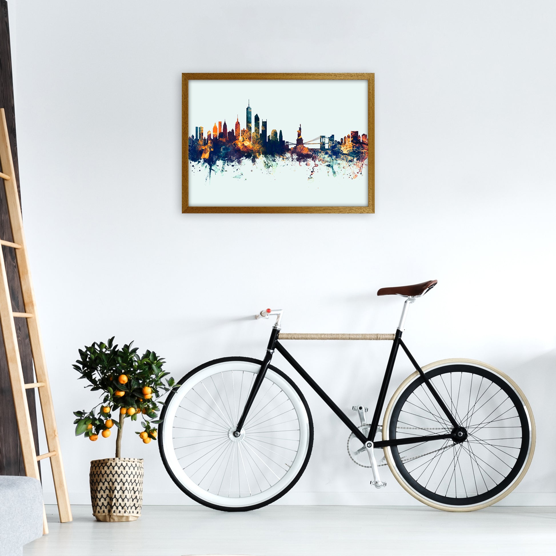 New York New York Skyline Blue Orange Art Print by Michael Tompsett A2 Print Only