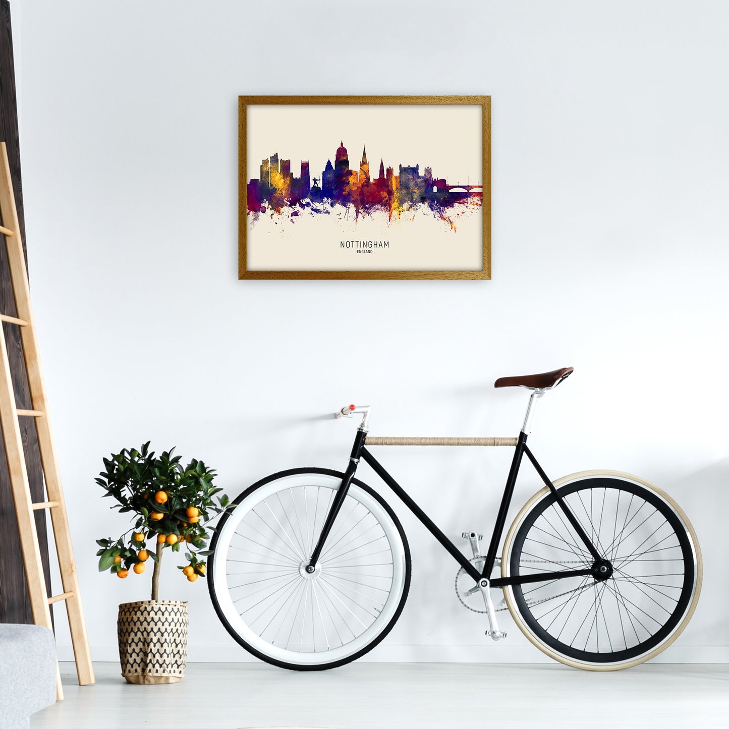 Nottingham England Skyline Autumn City Name Art Print by Michael Tompsett A2 Print Only