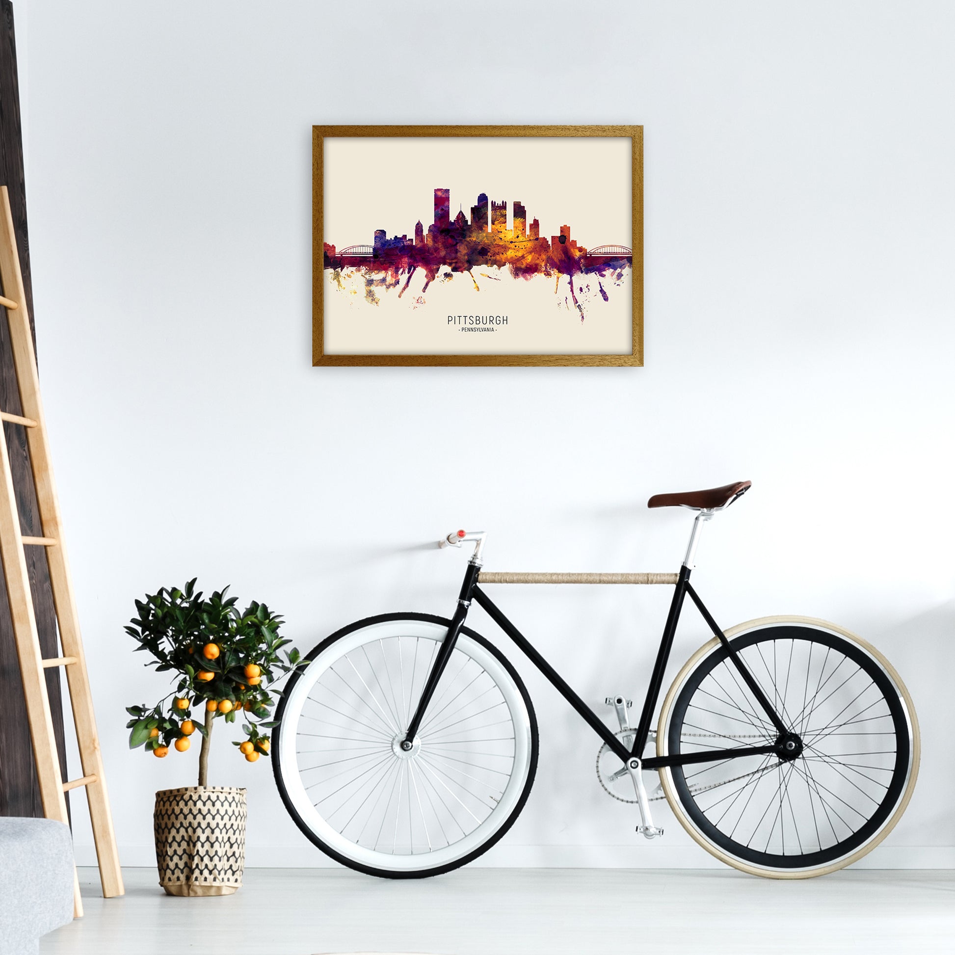 Pittsburgh Pennsylvania Skyline Autumn City Name Art Print by Michael Tompsett A2 Print Only