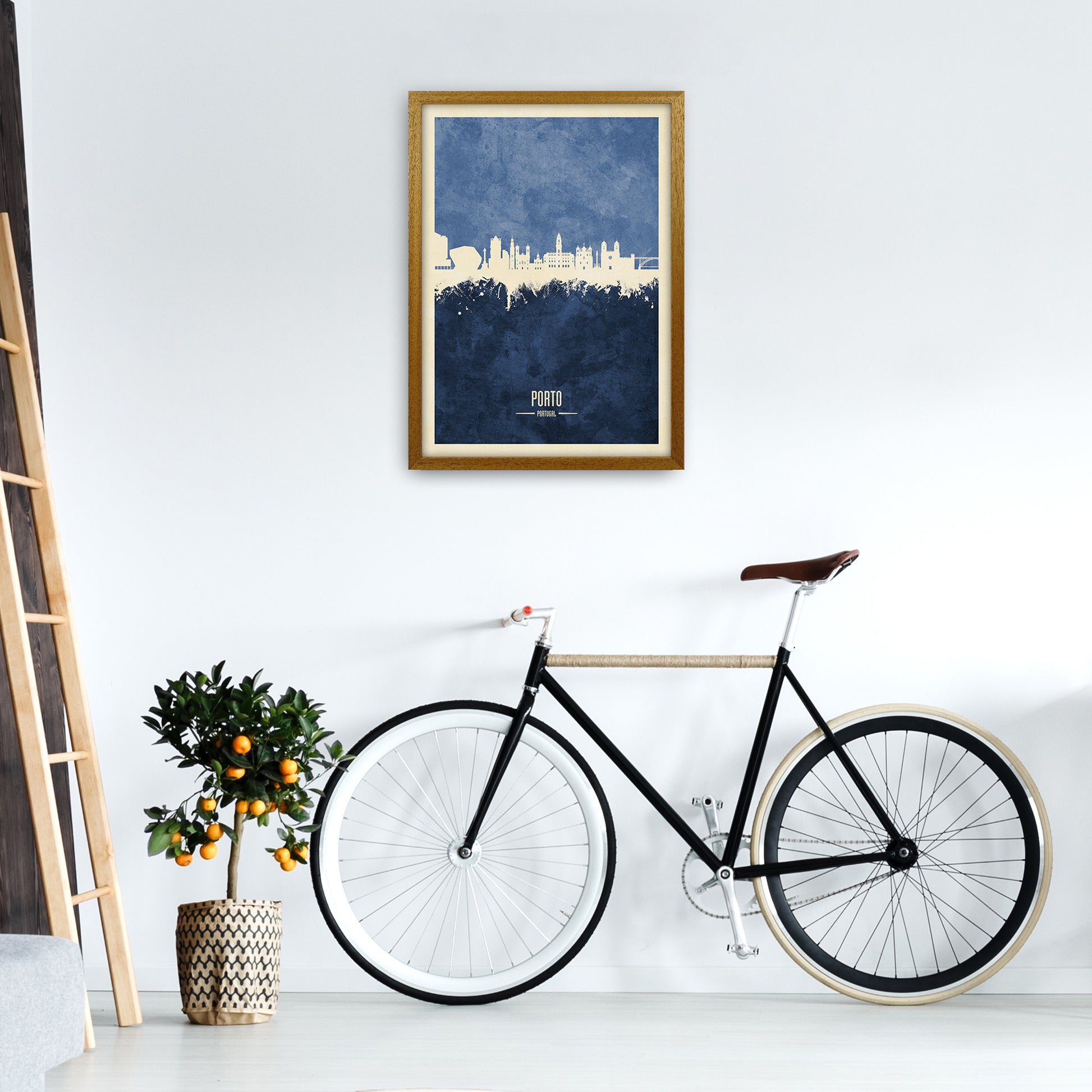 Porto Portugal Skyline Portrait Navy Art Print by Michael Tompsett A2 Print Only