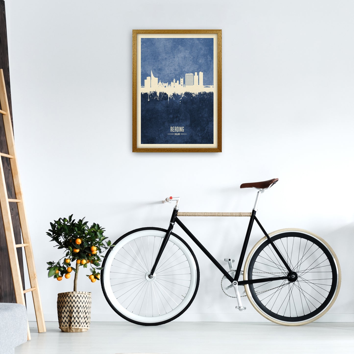 Reading England Skyline Portrait Navy Art Print by Michael Tompsett A2 Print Only