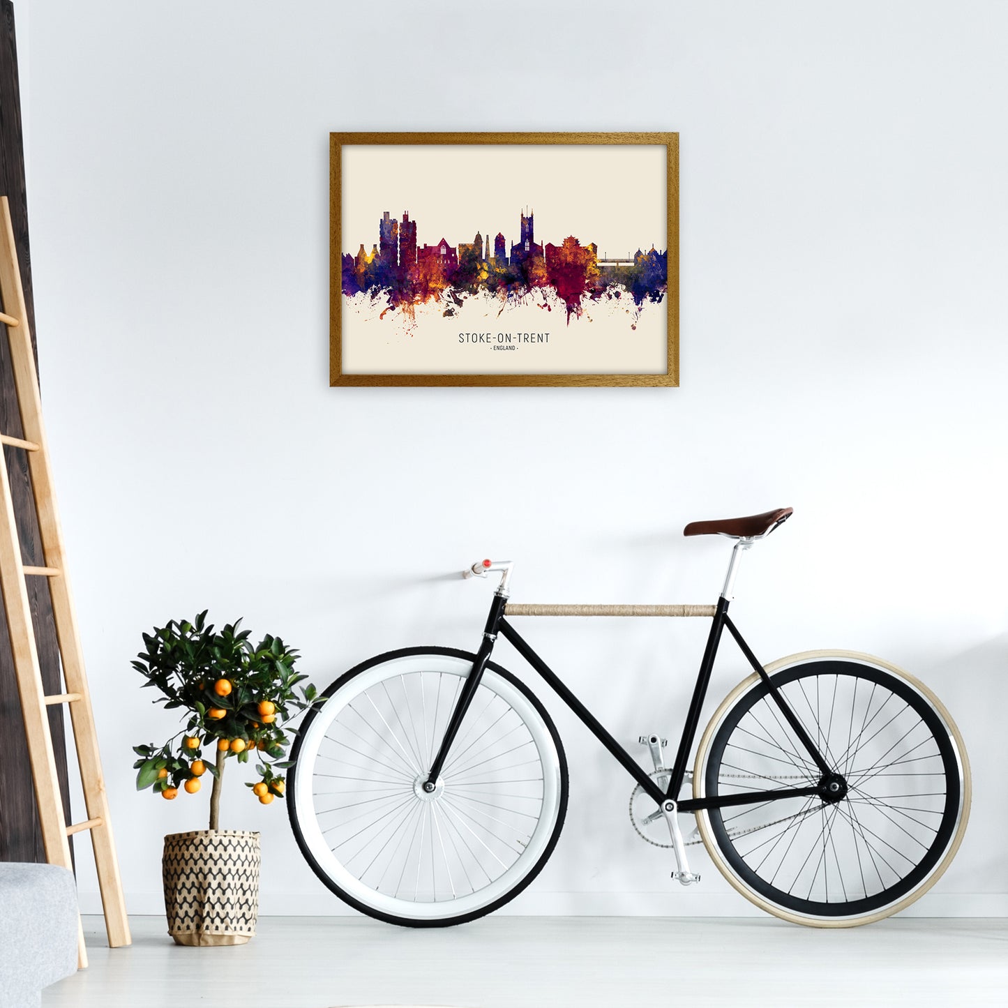 Stoke-On-Trent England Skyline Autumn City Name Art Print by Michael Tompsett A2 Print Only