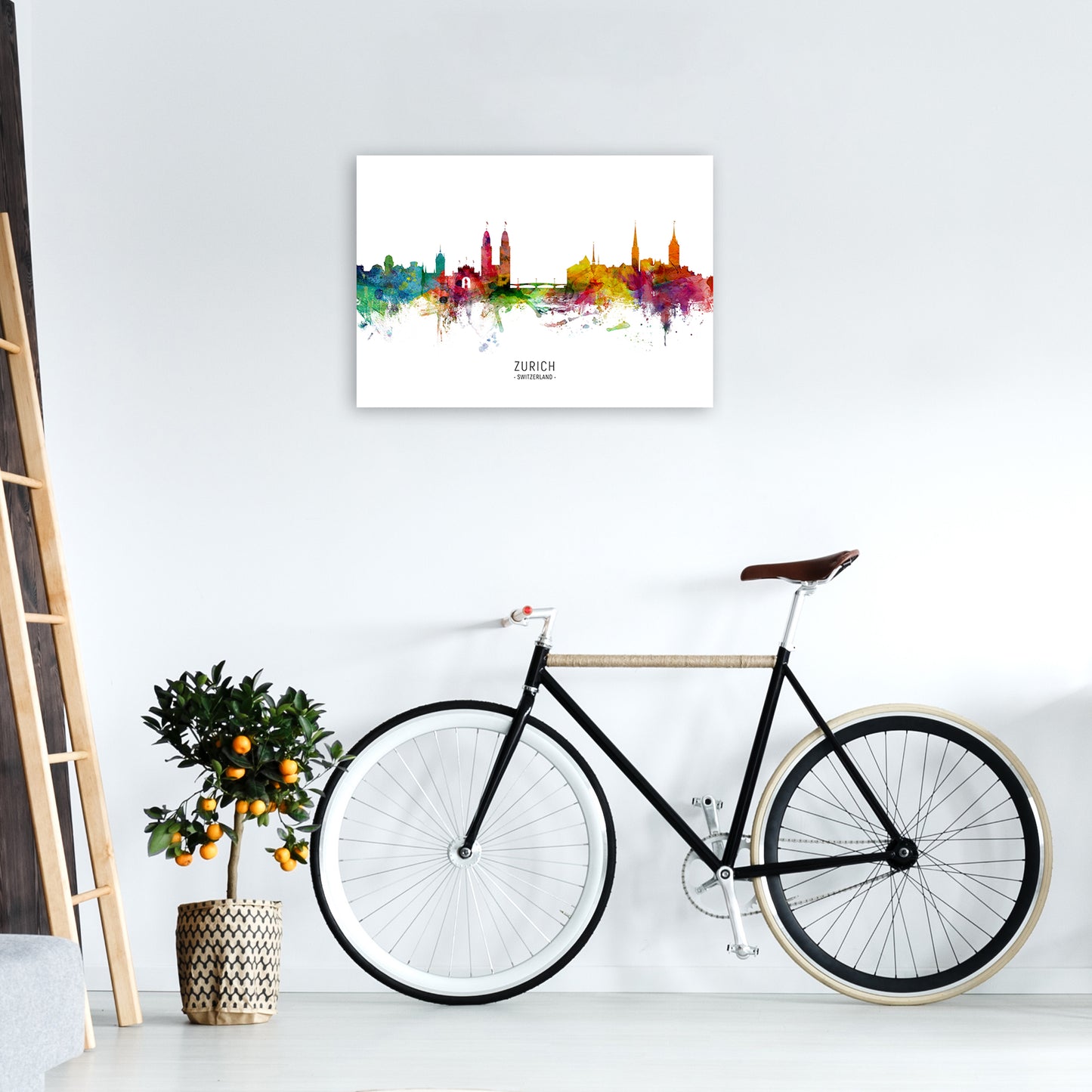 Zurich Switzerland Skyline Art Print by Michael Tompsett A2 Black Frame