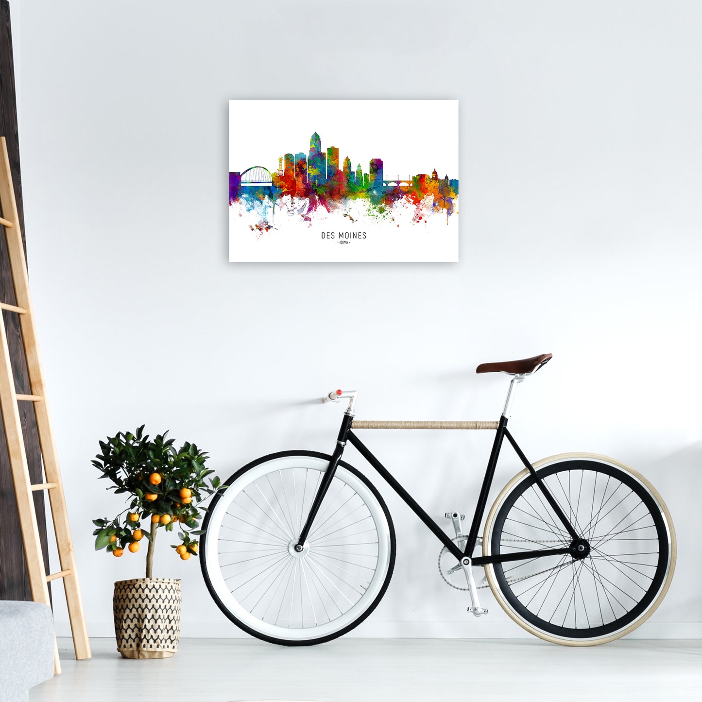 Des Moines Iowa Skyline Art Print by Michael Tompsett A2 Black Frame