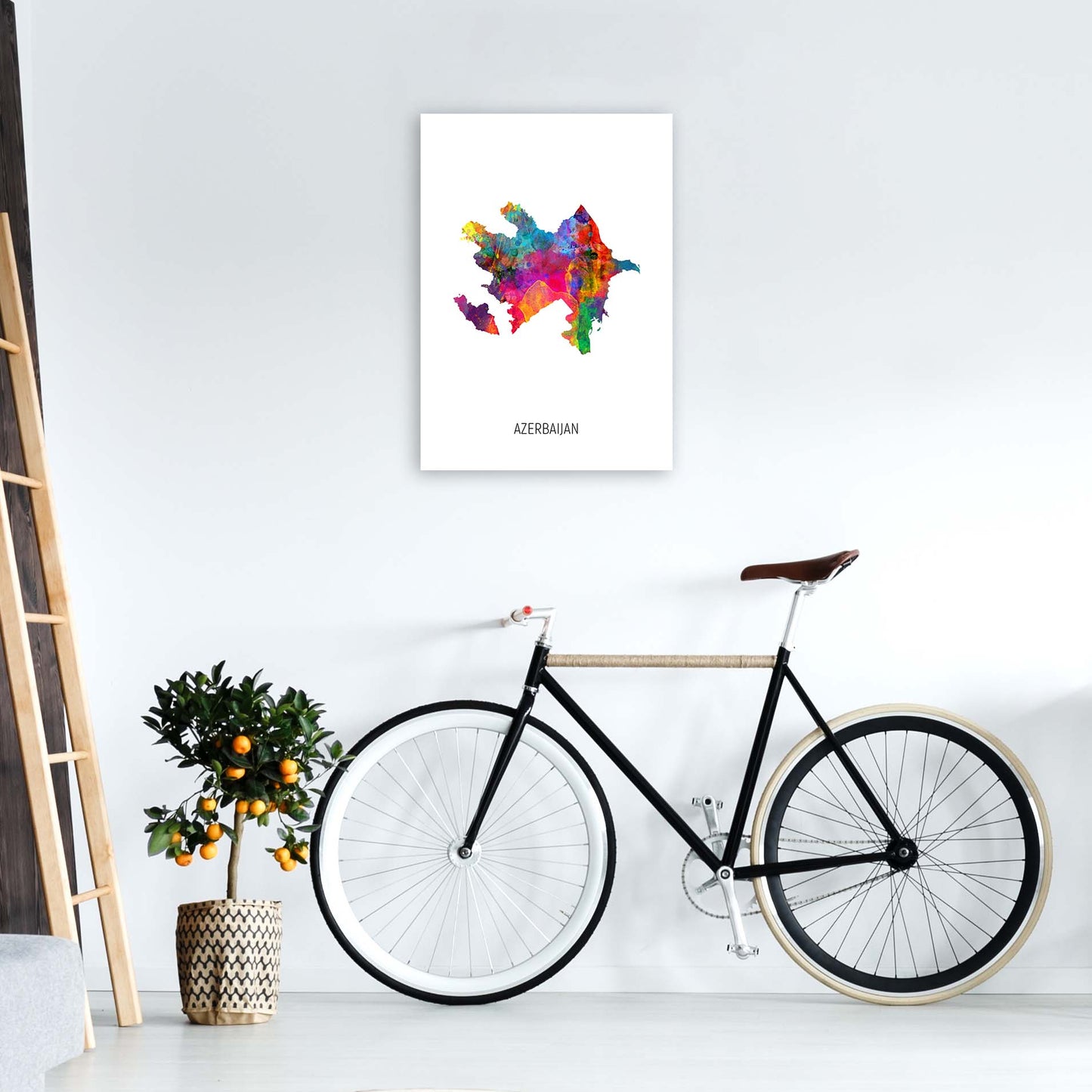 Azerbaijan Watercolour Map Art Print by Michael Tompsett A2 Black Frame