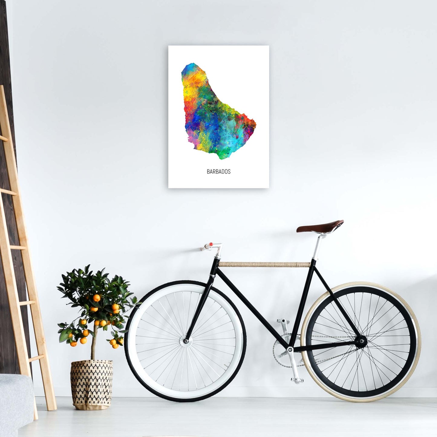 Barbados Watercolour Map Art Print by Michael Tompsett A2 Black Frame