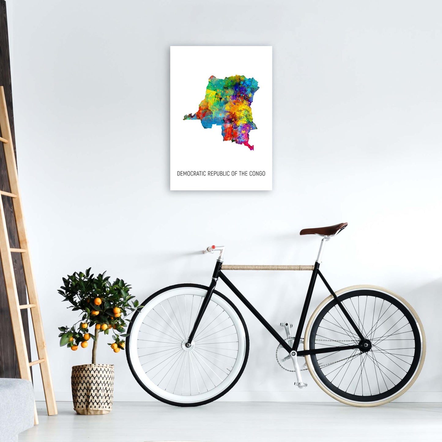Democratic Republic Of The Congo Watercolour Map by Michael Tompsett A2 Black Frame