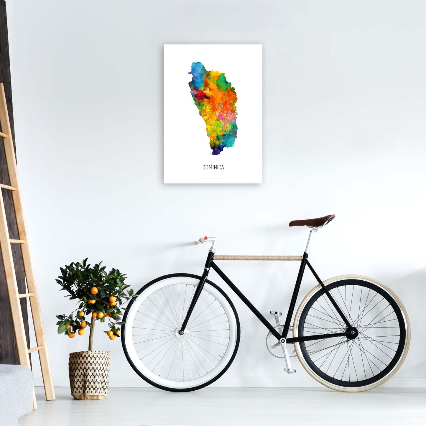 Dominica Watercolour Map Art Print by Michael Tompsett A2 Black Frame