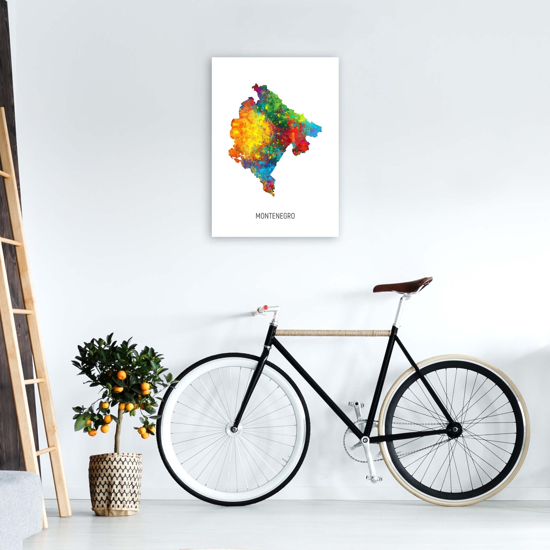 Montenegro Watercolour Map Art Print by Michael Tompsett A2 Black Frame