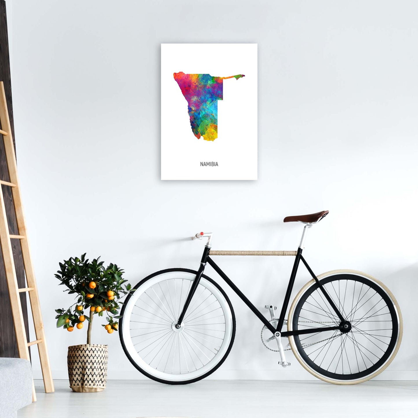Namibia Watercolour Map Art Print by Michael Tompsett A2 Black Frame