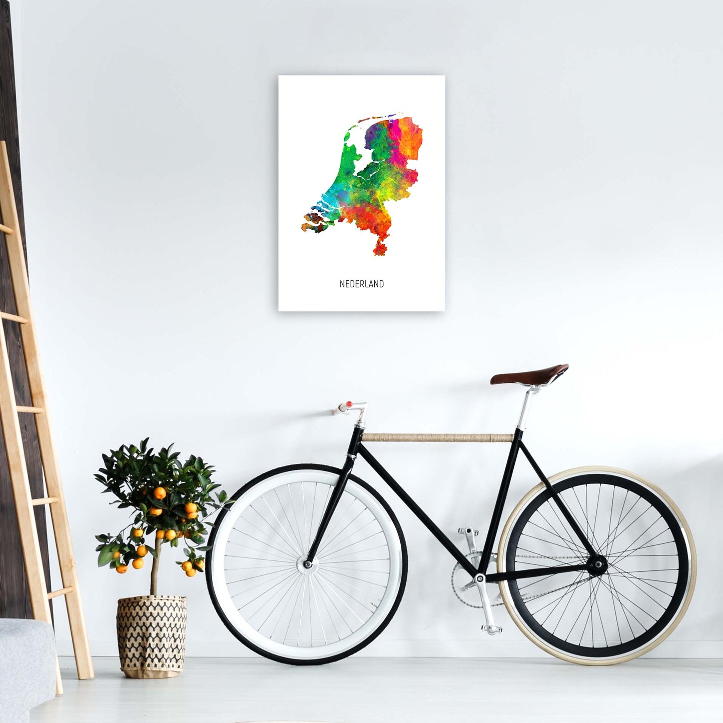 Nederland Watercolour Map Art Print by Michael Tompsett A2 Black Frame