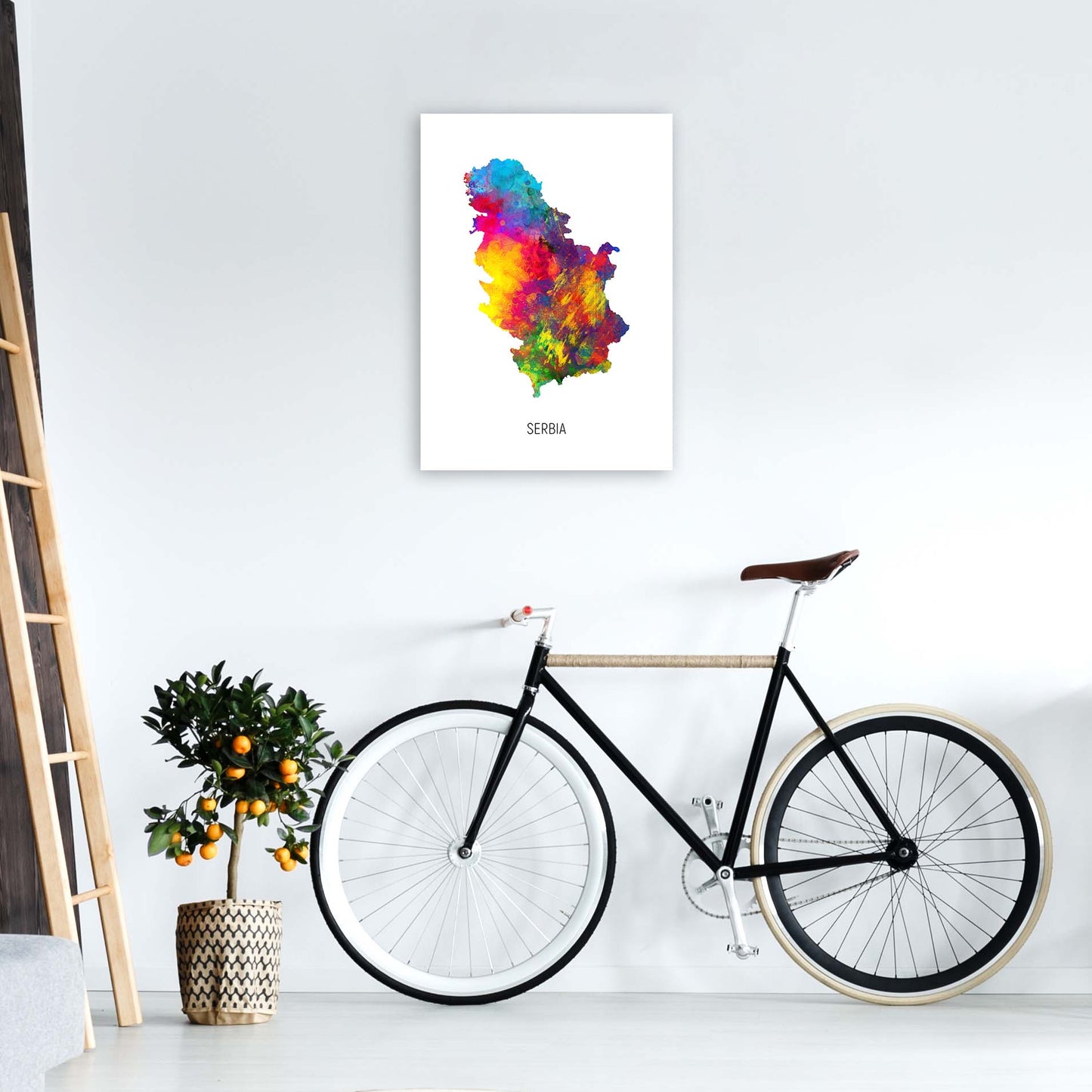 Serbia Watercolour Map Art Print by Michael Tompsett A2 Black Frame