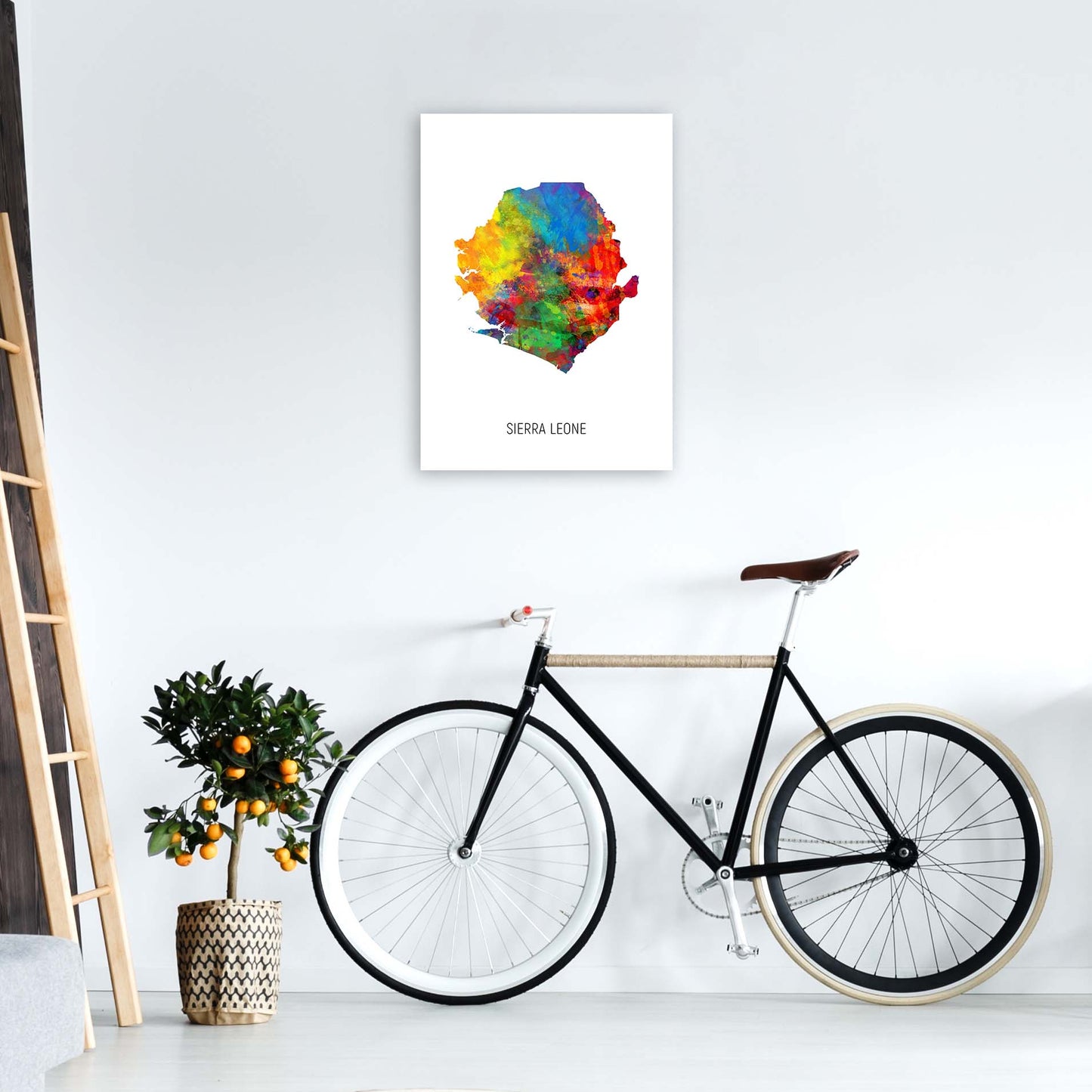 Sierra Leone Watercolour Map Art Print by Michael Tompsett A2 Black Frame