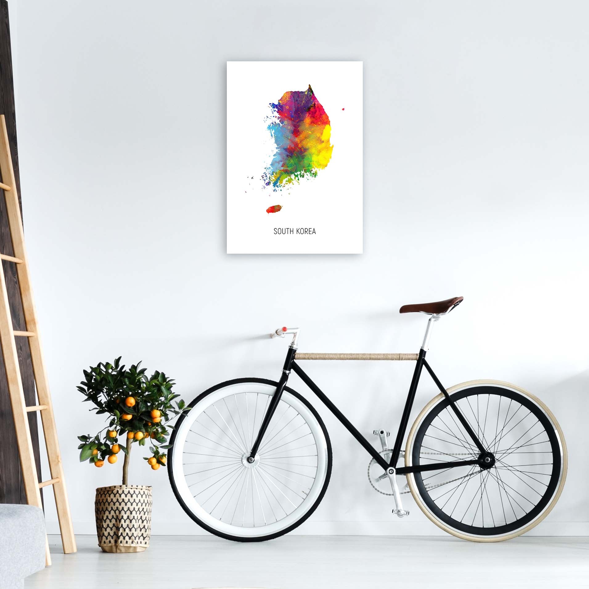 South Korea Watercolour Map Art Print by Michael Tompsett A2 Black Frame