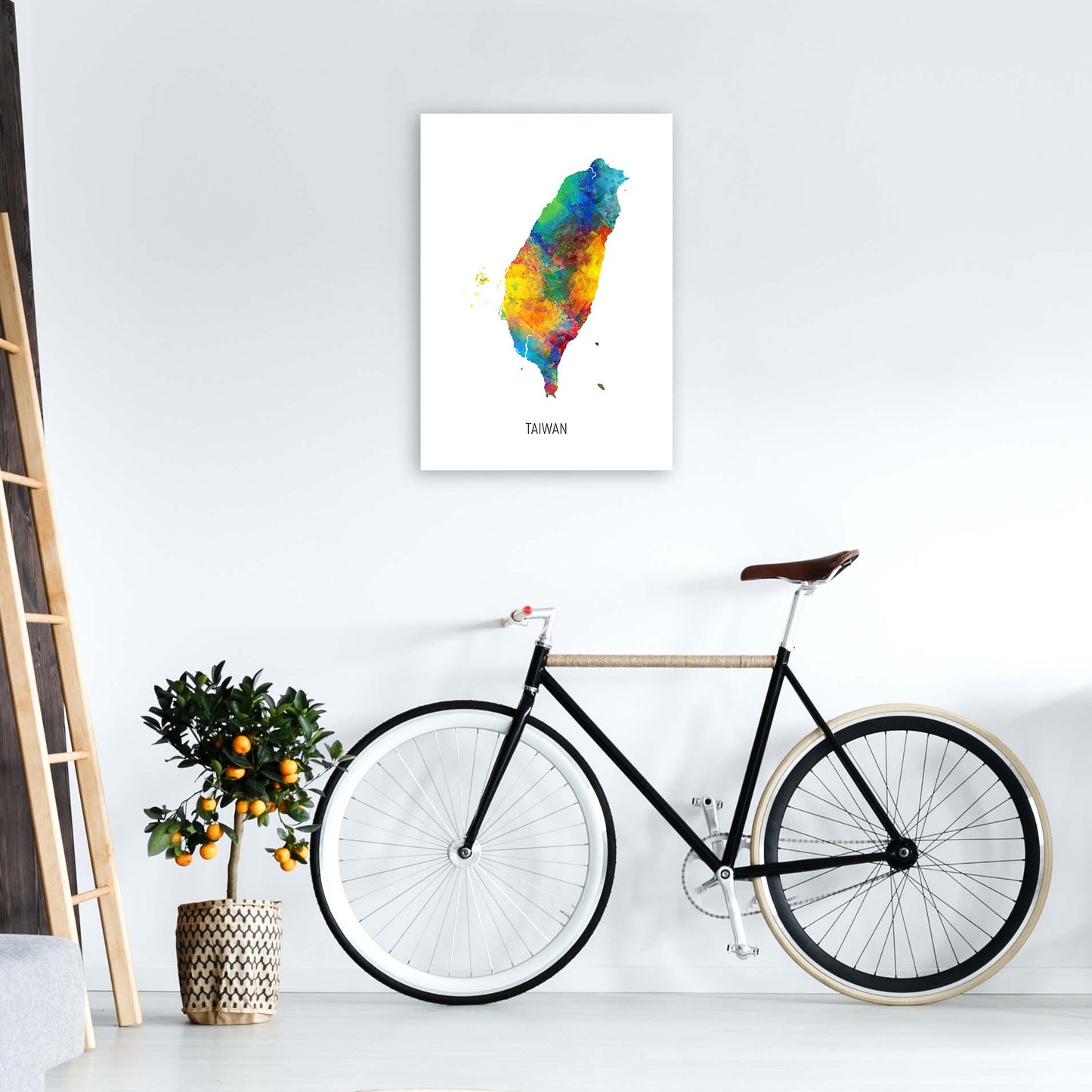 Taiwan Watercolour Map Art Print by Michael Tompsett A2 Black Frame