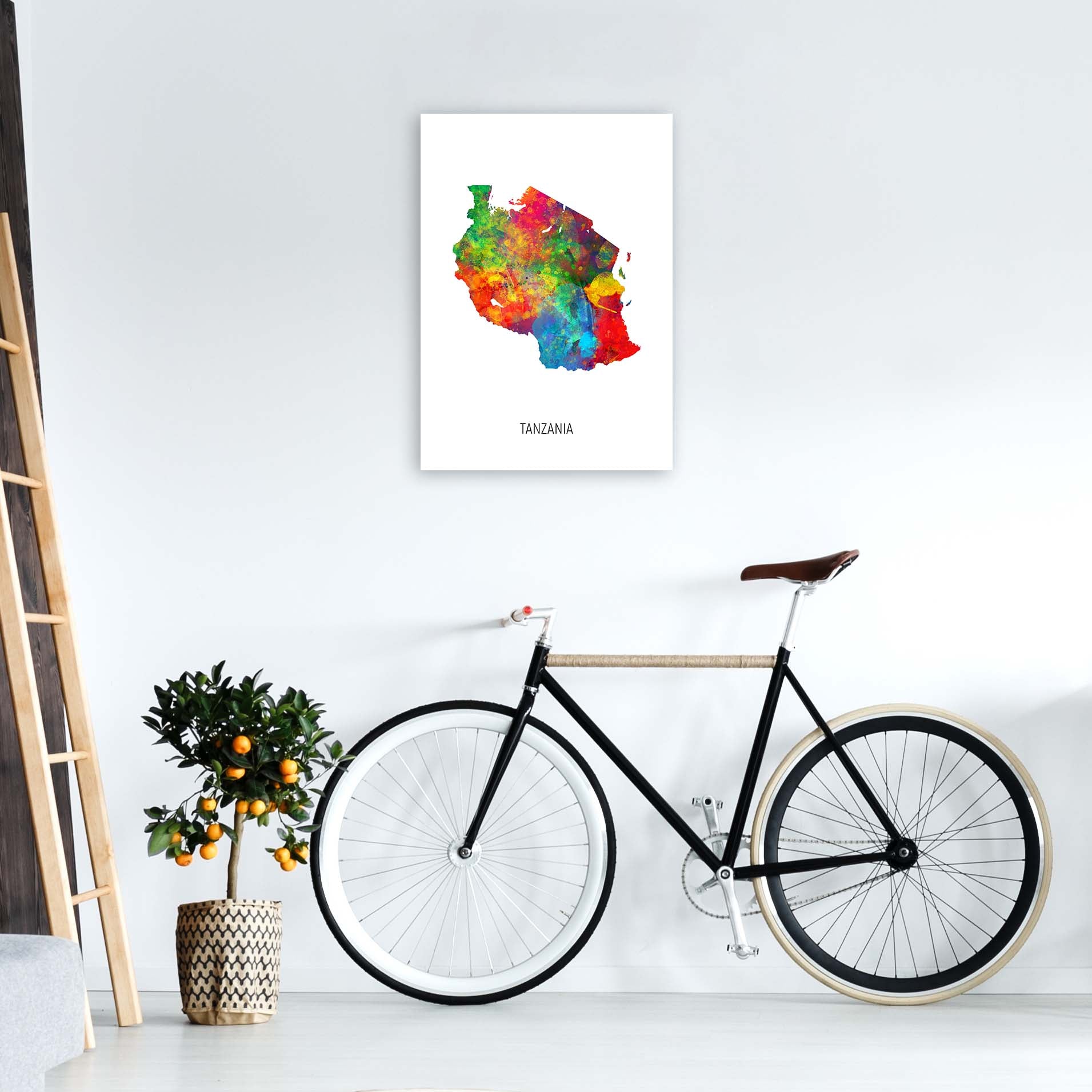 Tanzania Watercolour Map Art Print by Michael Tompsett A2 Black Frame