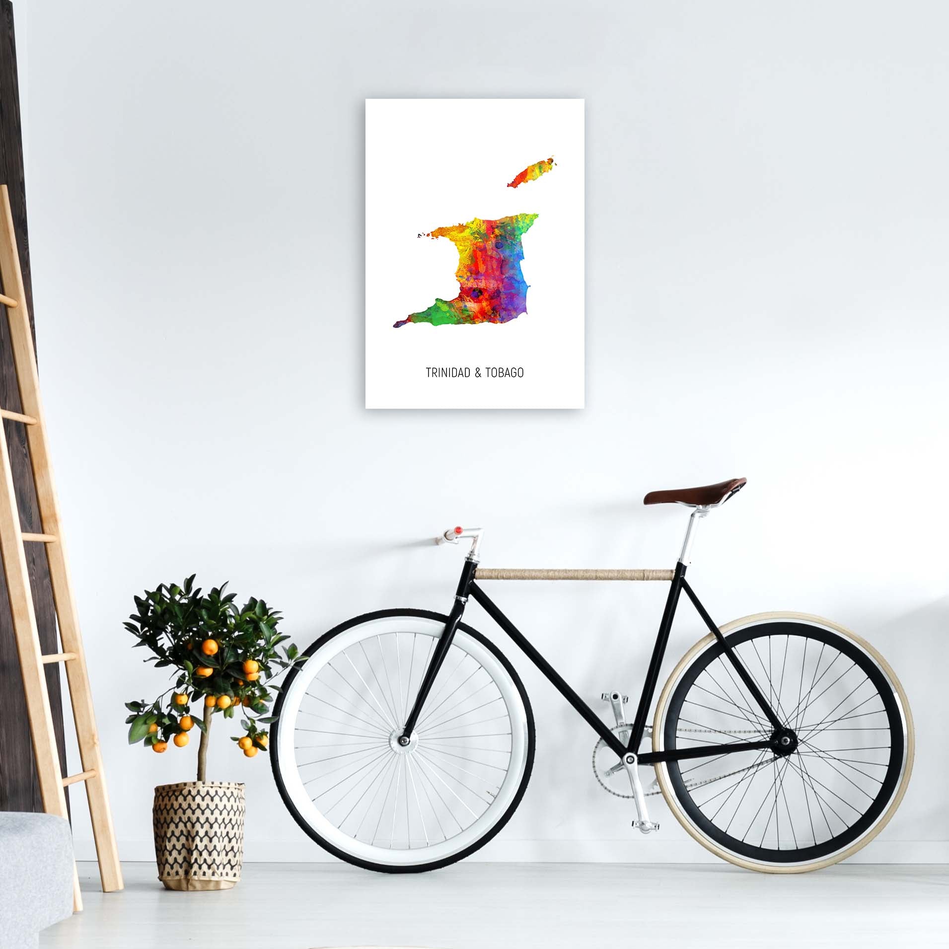 Trinidad And Tobago Watercolour Map Print by Michael Tompsett A2 Black Frame