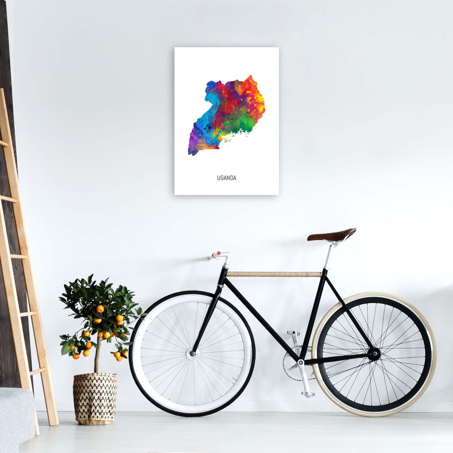Uganda Watercolour Map Art Print by Michael Tompsett A2 Black Frame