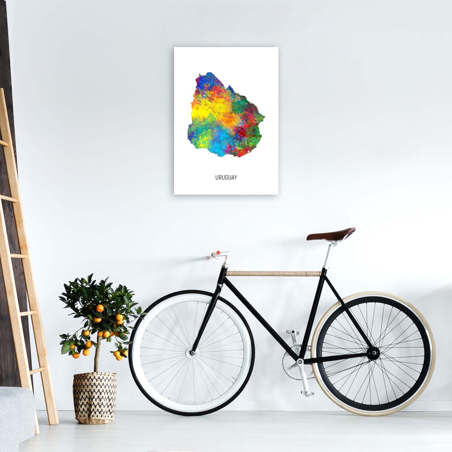 Uruguay Watercolour Map Art Print by Michael Tompsett A2 Black Frame