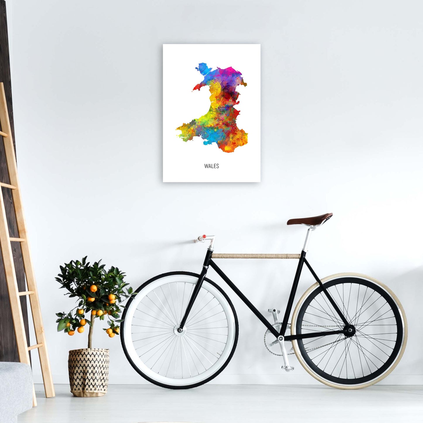 Wales Watercolour Map Art Print by Michael Tompsett A2 Black Frame