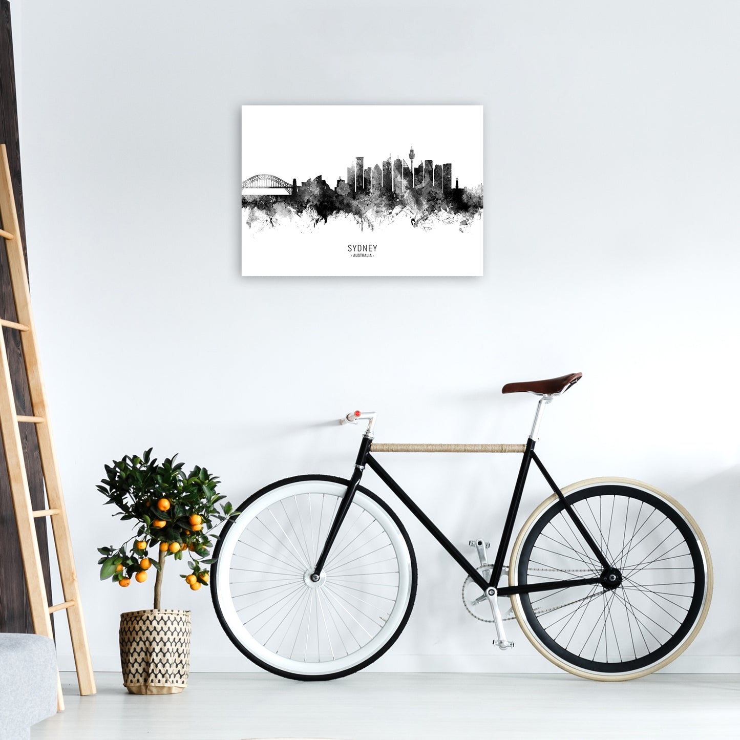 Sydney Australia Skyline Black White City Name by Michael Tompsett A2 Black Frame