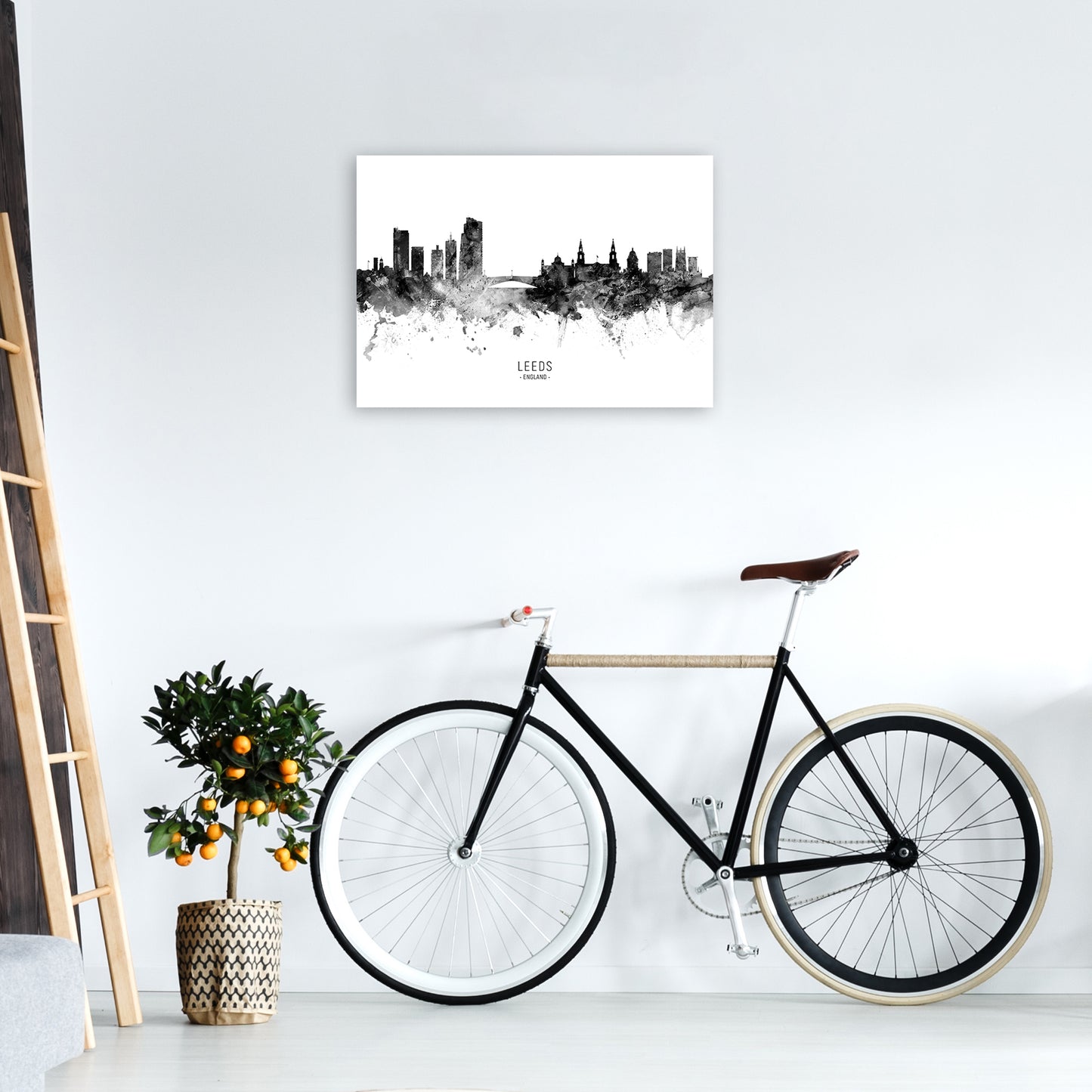 Leeds England Skyline Black White City Name by Michael Tompsett A2 Black Frame