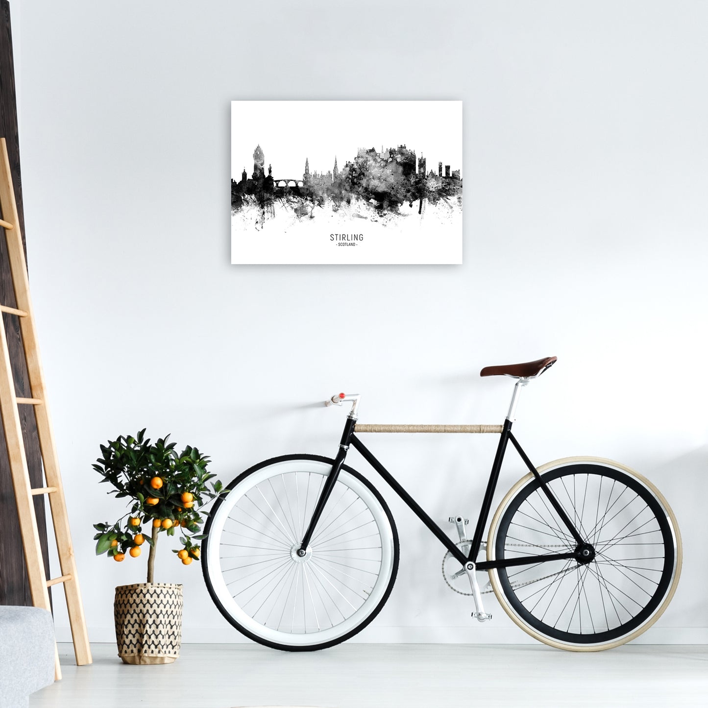 Stirling Scotland Skyline Black White City Name by Michael Tompsett A2 Black Frame
