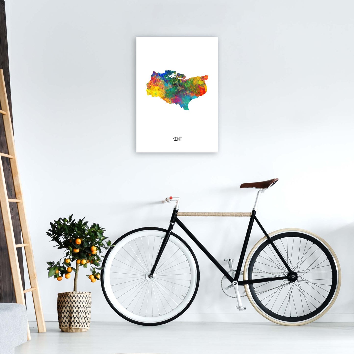 Kent Watercolour Map Art Print by Michael Tompsett A2 Black Frame