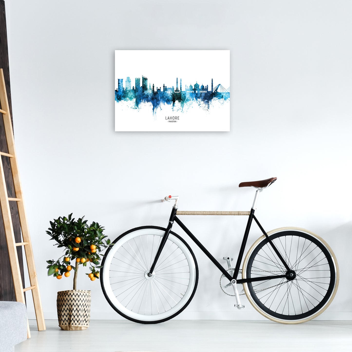 Lahore Pakistan Skyline Blue City Name by Michael Tompsett A2 Black Frame