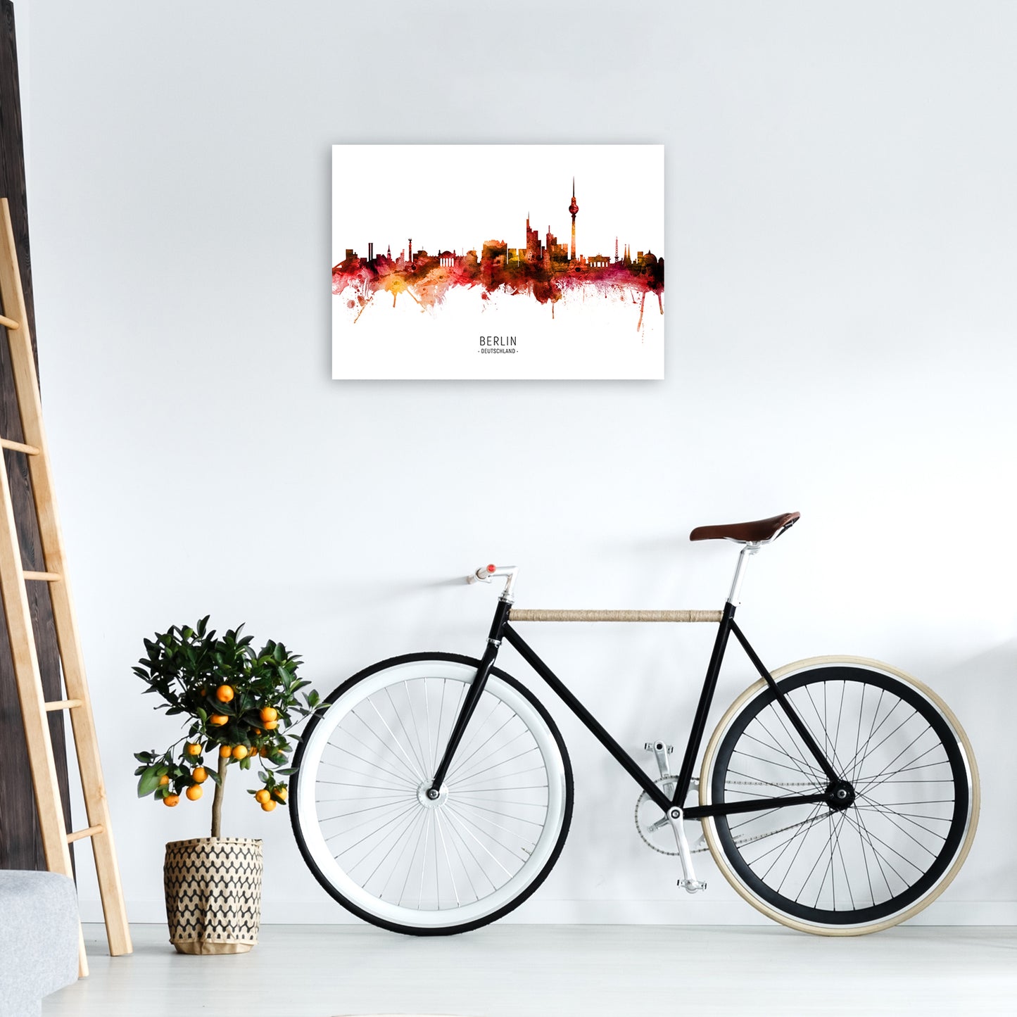 Berlin Deutschland Skyline Red City Name by Michael Tompsett A2 Black Frame