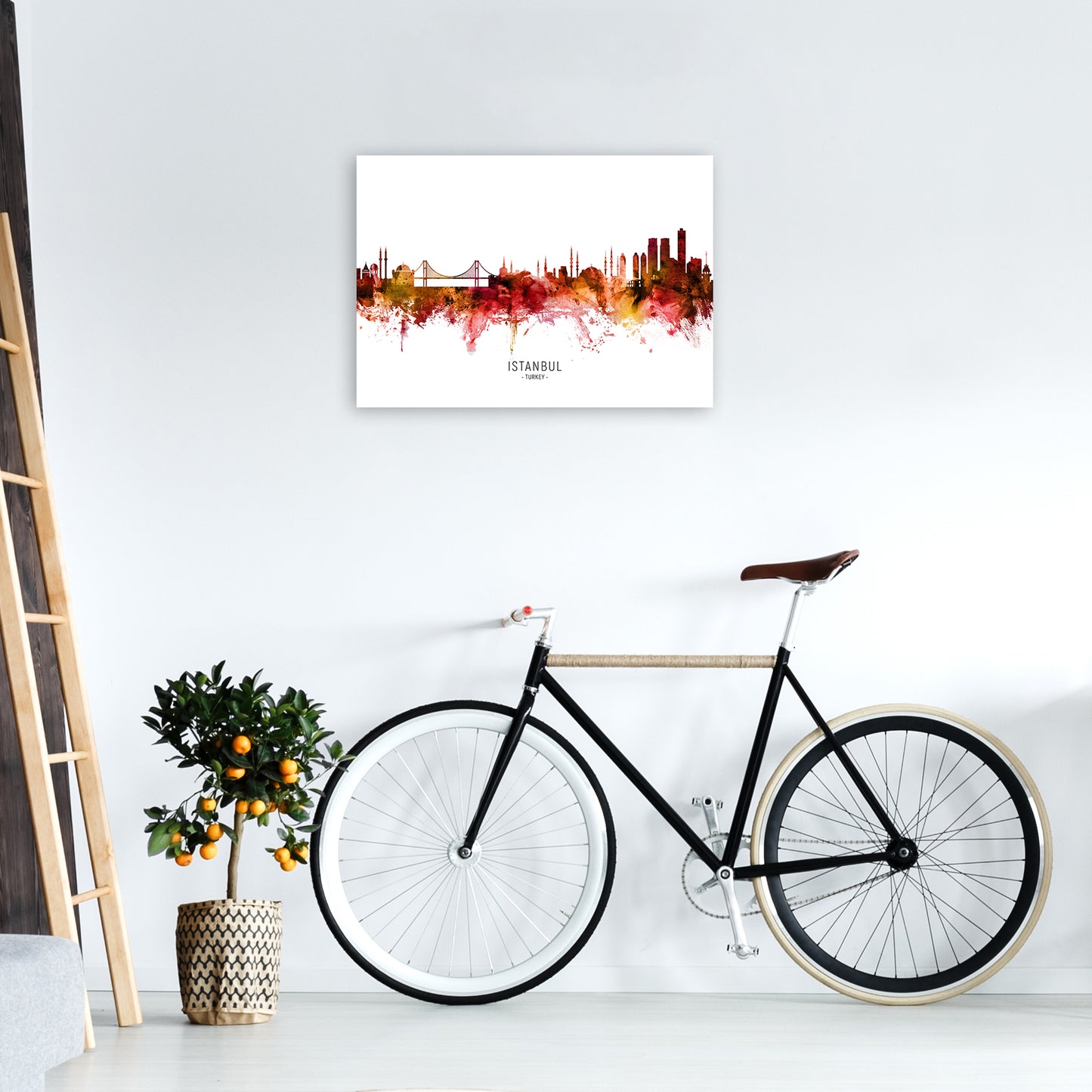 Istanbul Turkey Skyline Red City Name by Michael Tompsett A2 Black Frame