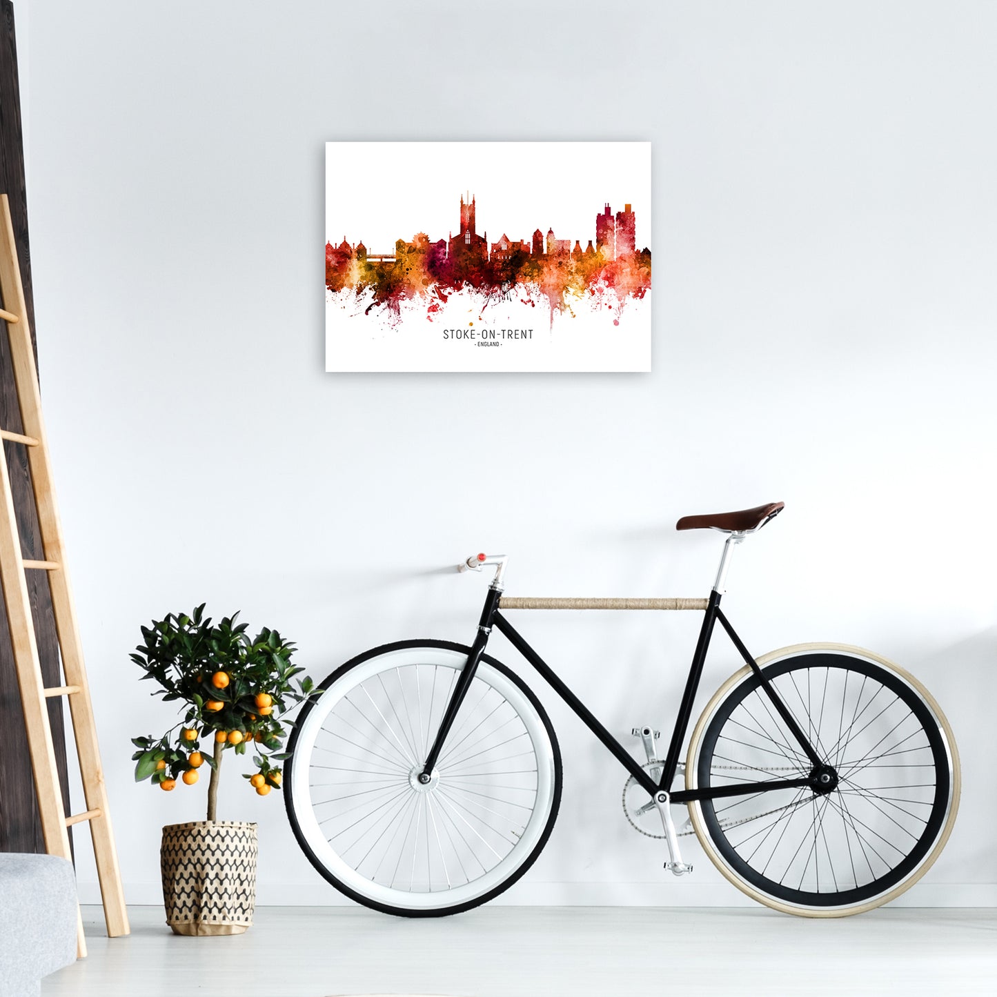 Stoke-On-Trent England Skyline Red City Name by Michael Tompsett A2 Black Frame