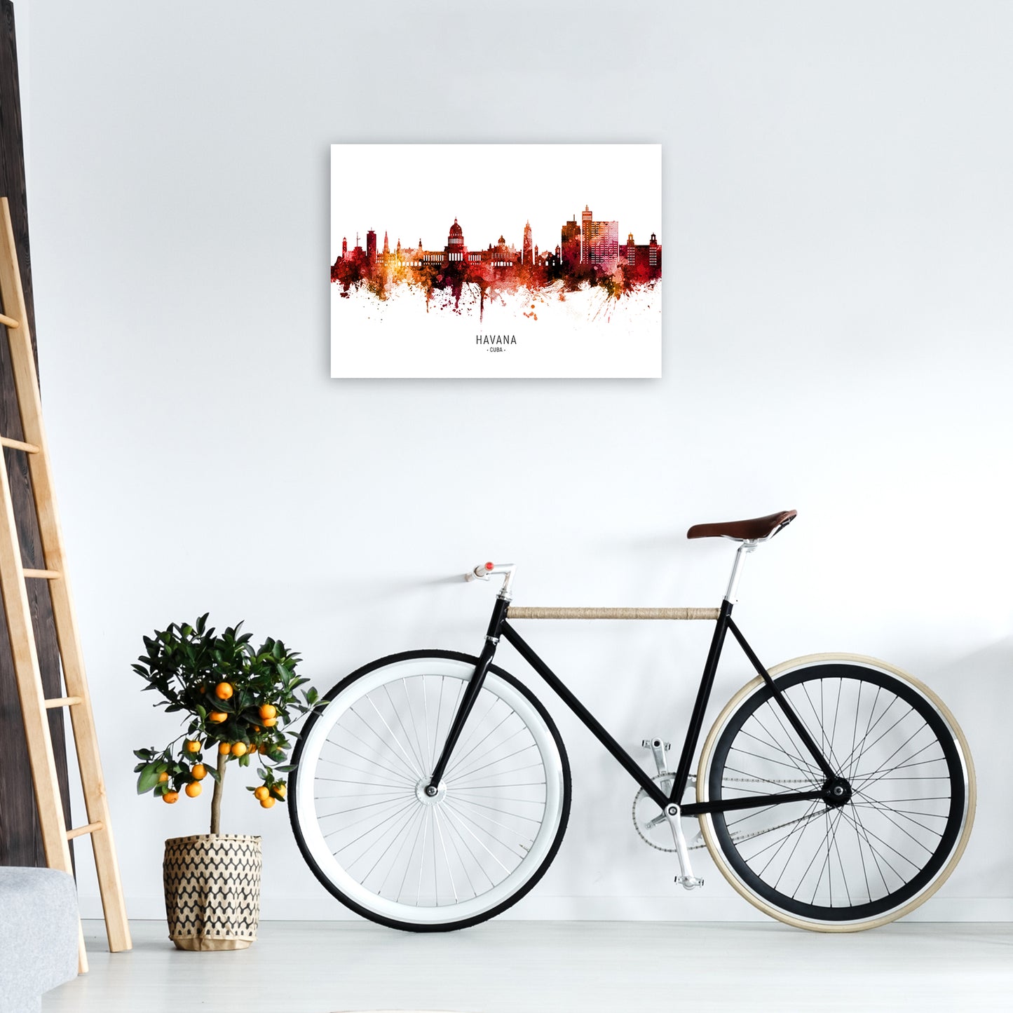 Havana Cuba Skyline Red City Name Print by Michael Tompsett A2 Black Frame