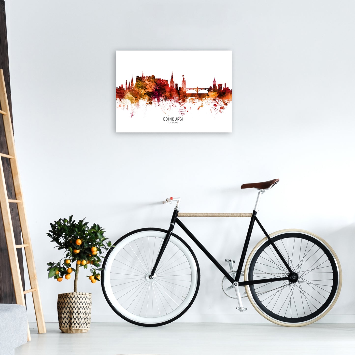 Edinburgh Scotland Skyline Red City Name by Michael Tompsett A2 Black Frame