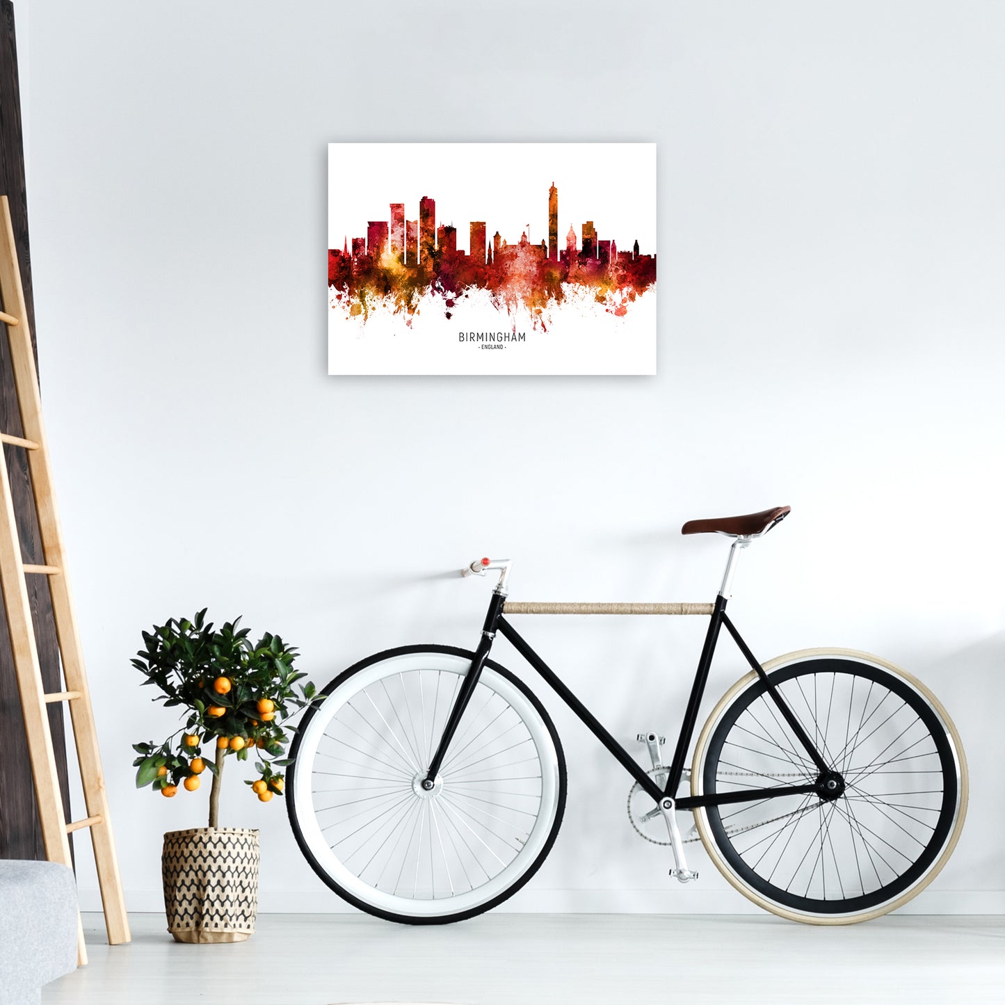 Birmingham England Skyline Red City Name  by Michael Tompsett A2 Black Frame