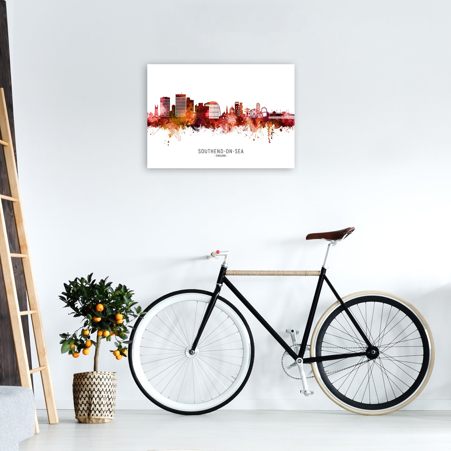 Southend-On-Sea England Skyline Red City Name by Michael Tompsett A2 Black Frame