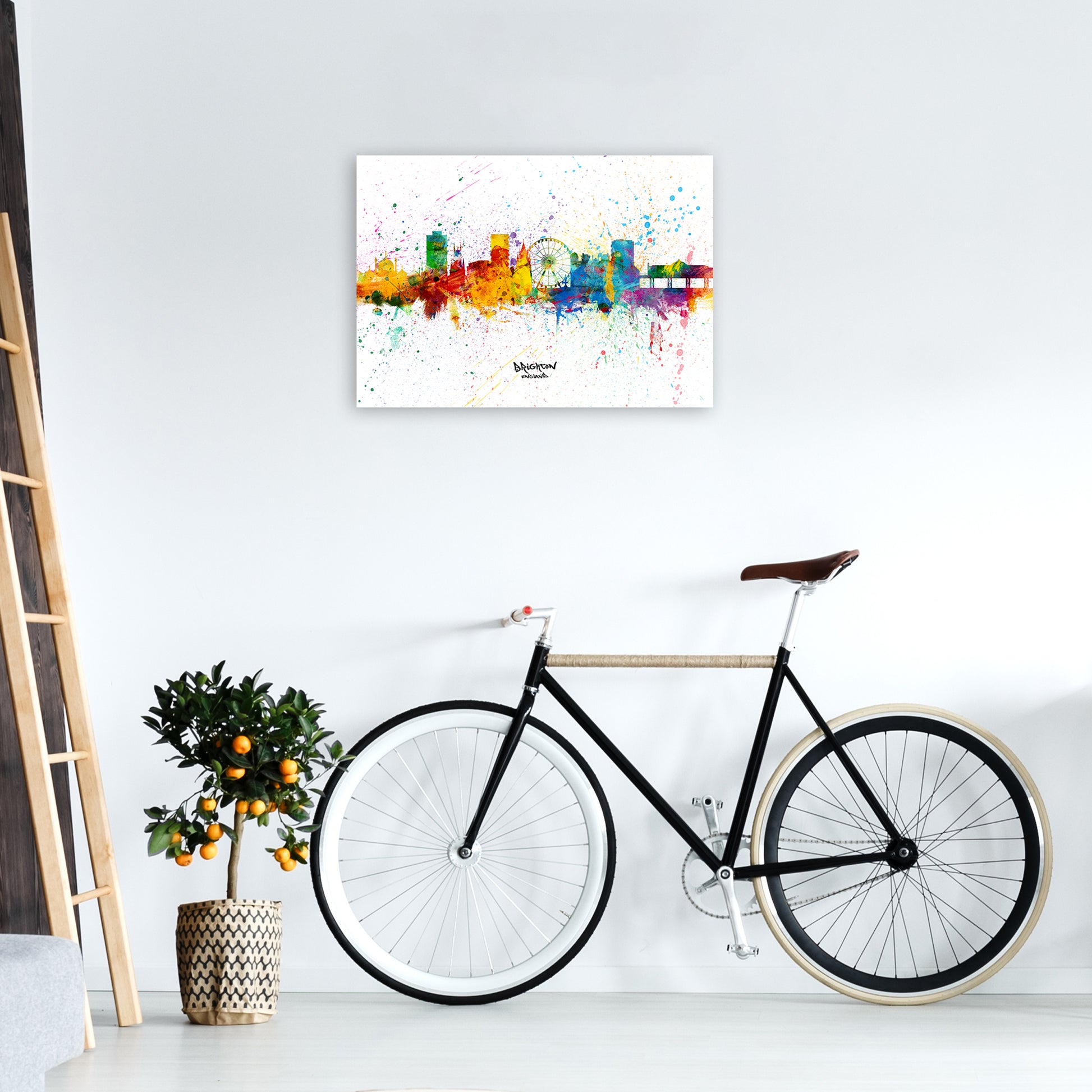 Brighton England Skyline Splash Art Print by Michael Tompsett A2 Black Frame