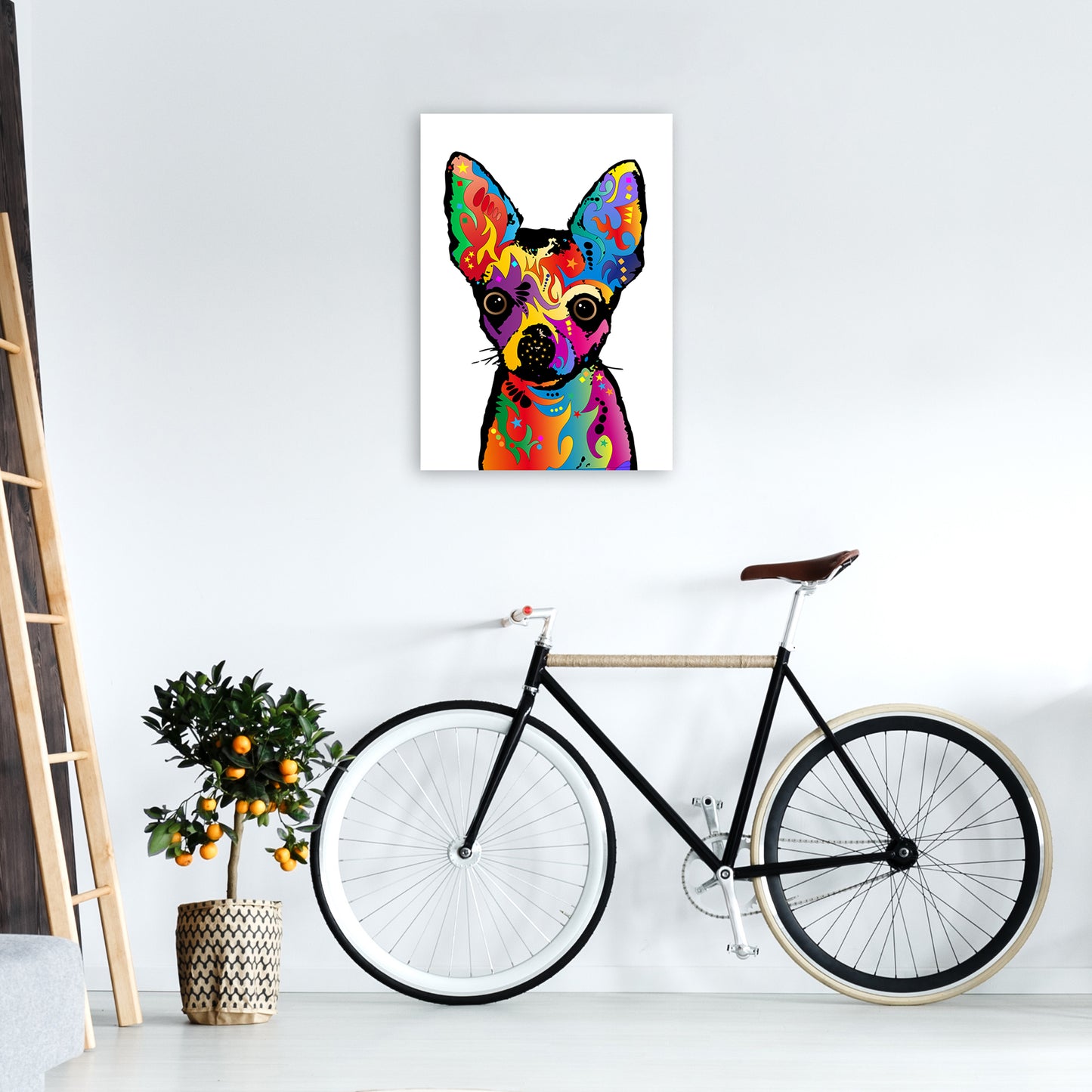 Chihuahua Dog White Art Print by Michael Tompsett A2 Black Frame