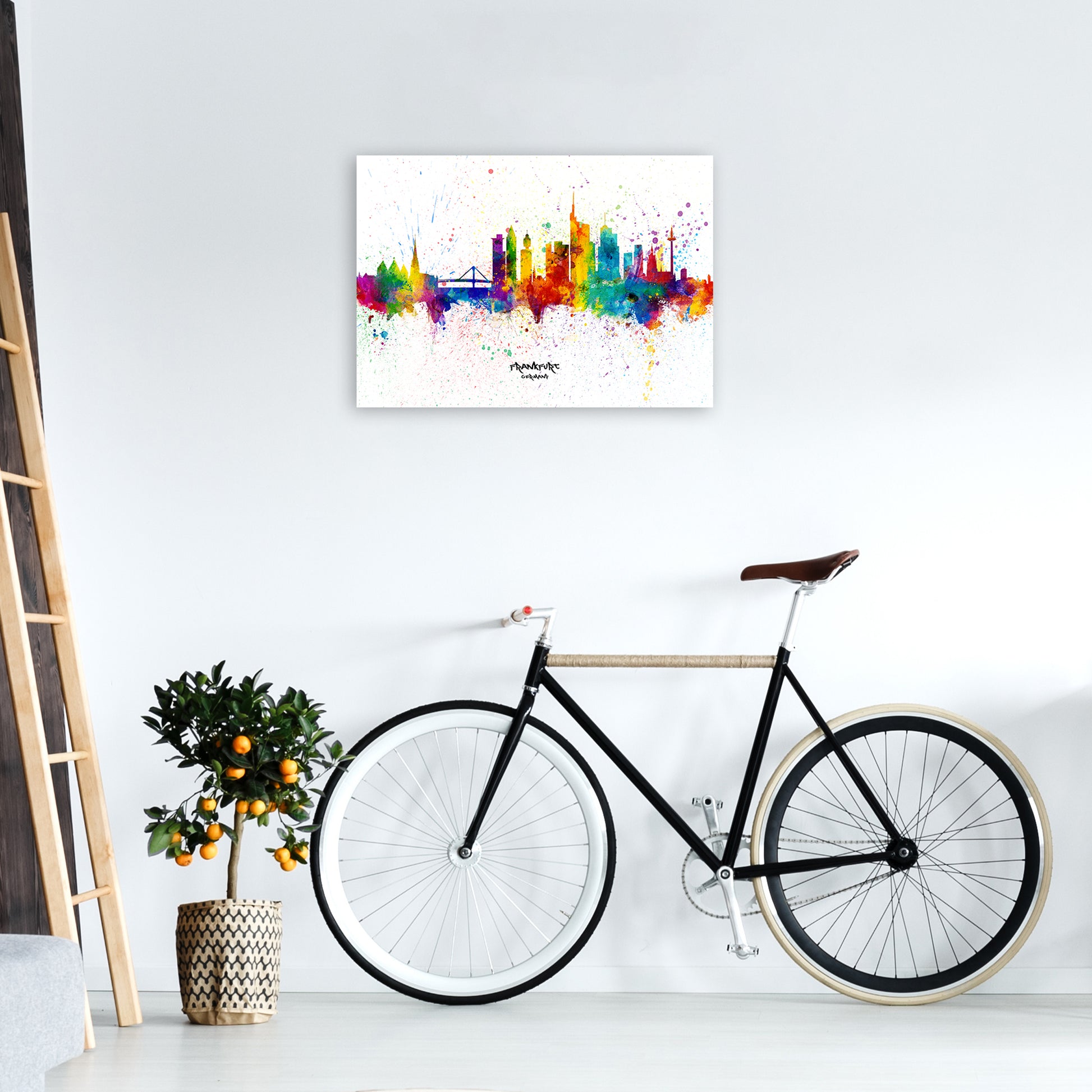 Frankfurt Germany Skyline Splash Art Print by Michael Tompsett A2 Black Frame