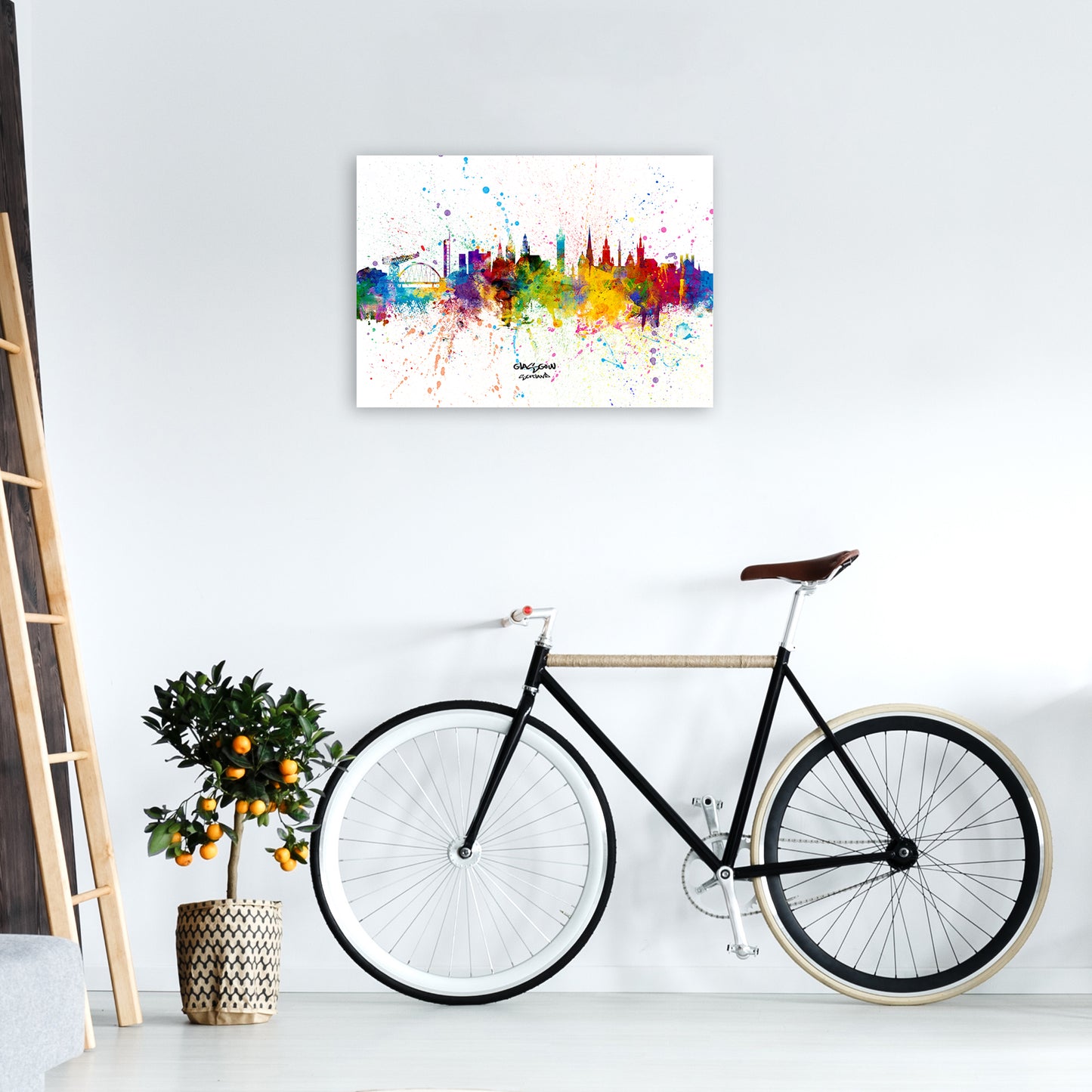 Glasgow Scotland Skyline Splash Art Print by Michael Tompsett A2 Black Frame