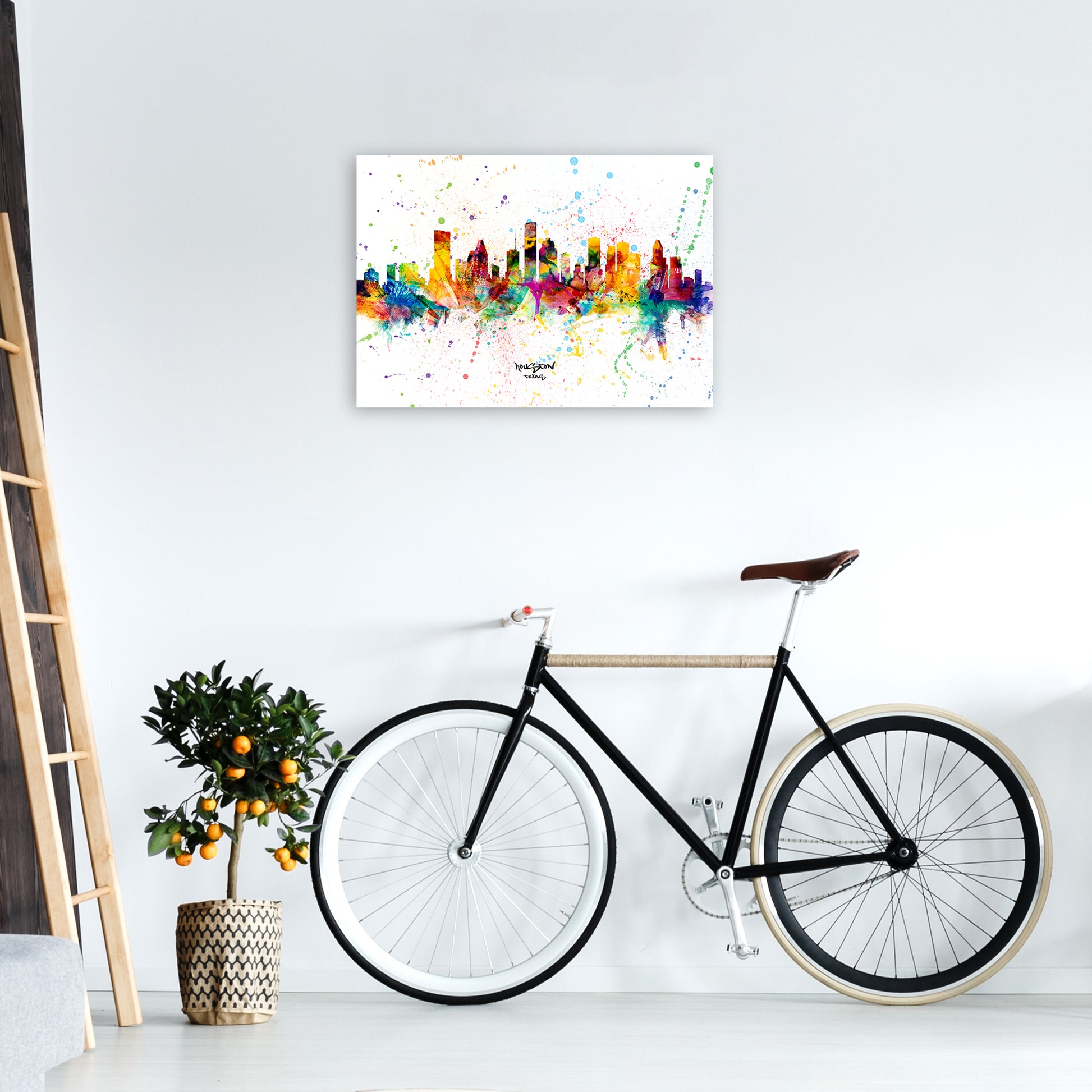 Houston Texas Skyline Splash Art Print by Michael Tompsett A2 Black Frame