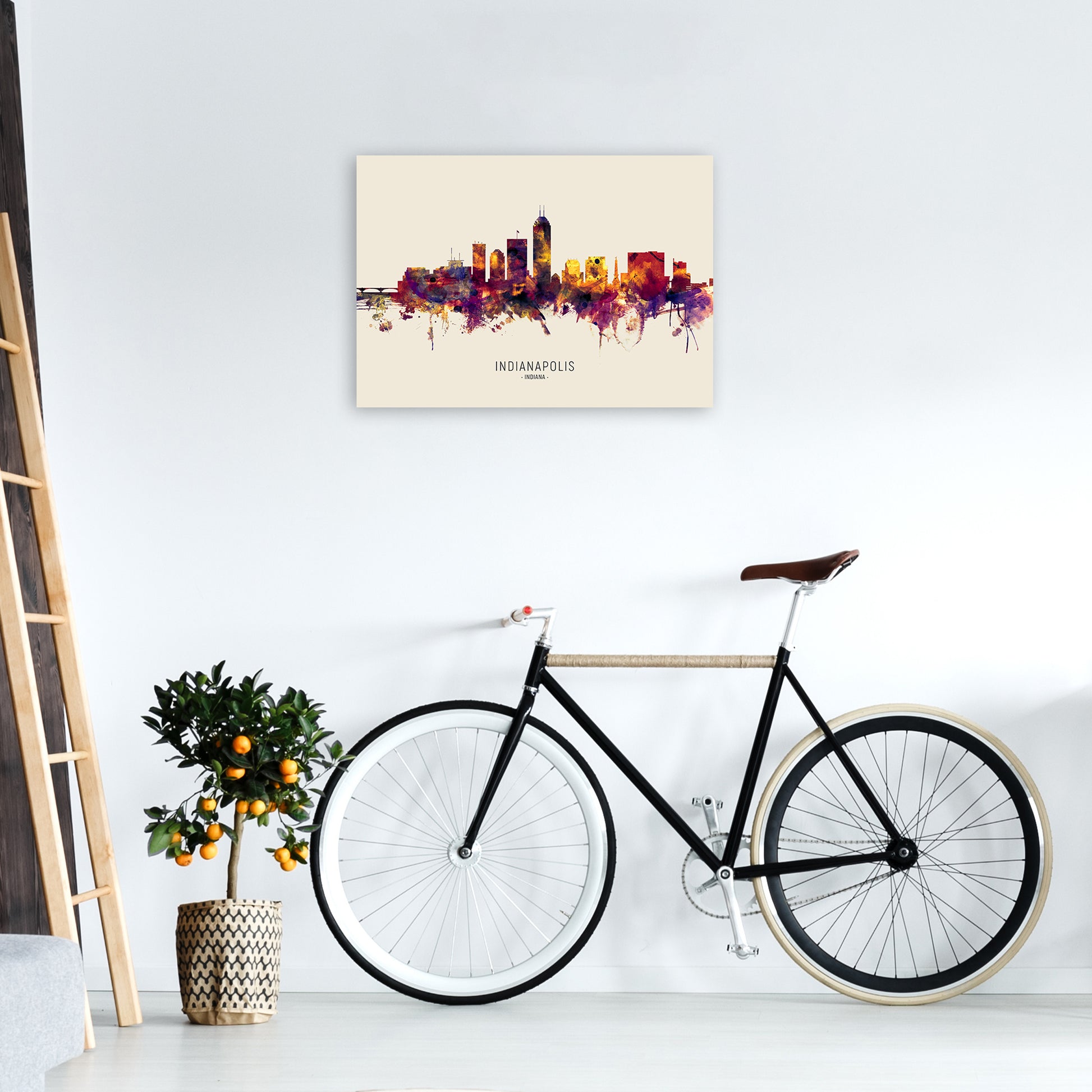 Indianapolis Indiana Skyline Autumn City Name Art Print by Michael Tompsett A2 Black Frame